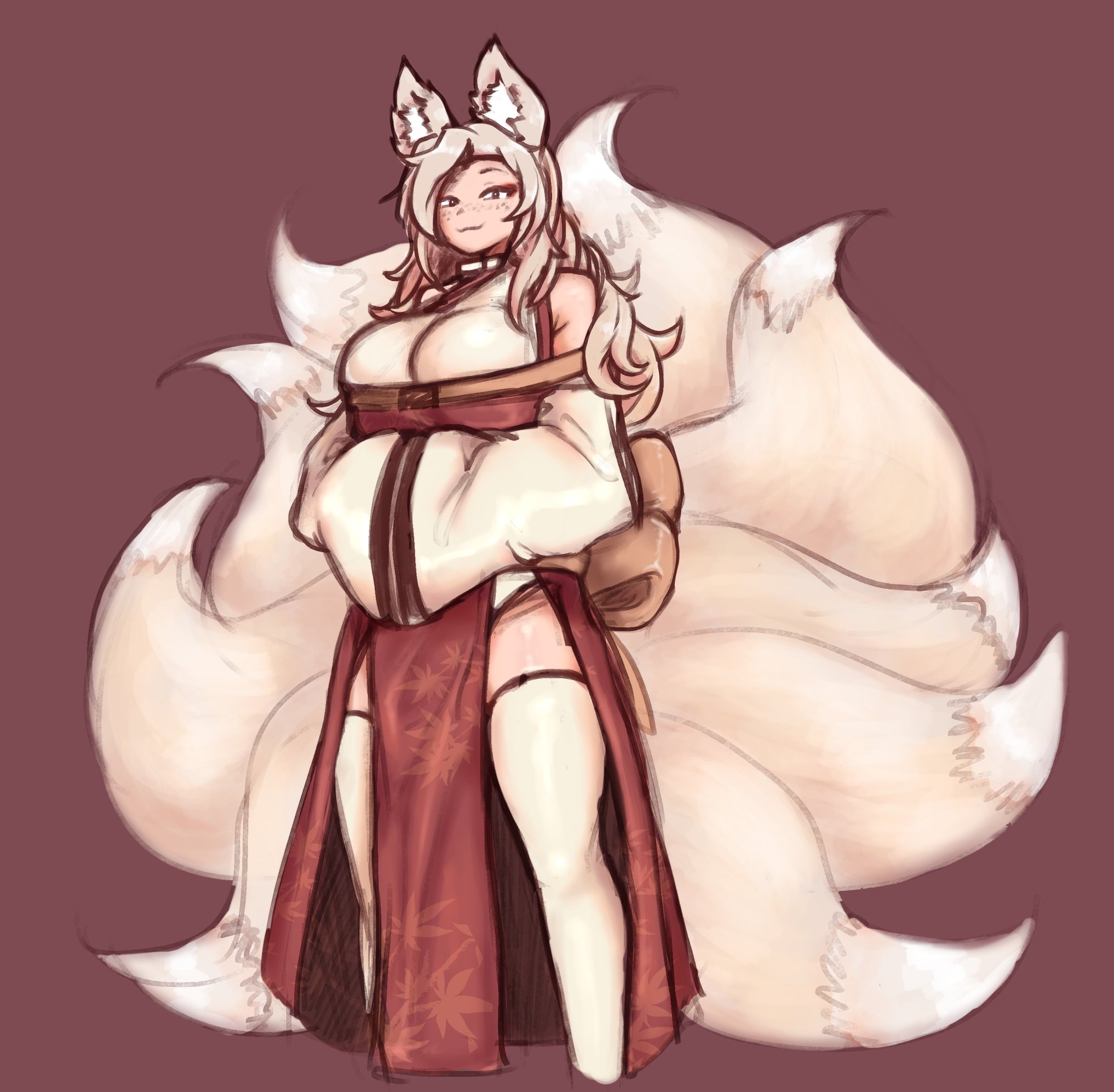 original, :3, animal ears, huge breasts, <b>kitsune</b>, nine tailed fox, operator...