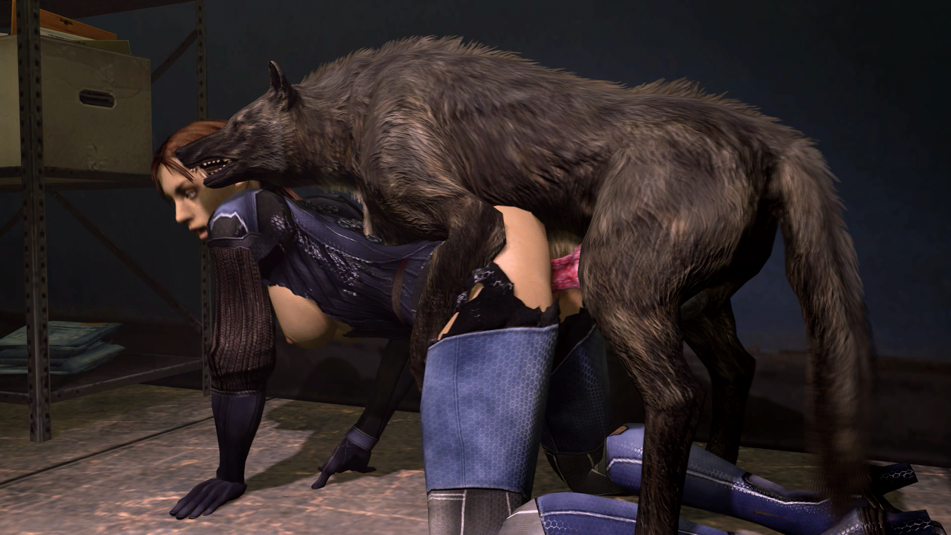 resident evil, 3d, animated, all fours, animal genitalia, breasts, canine, ...