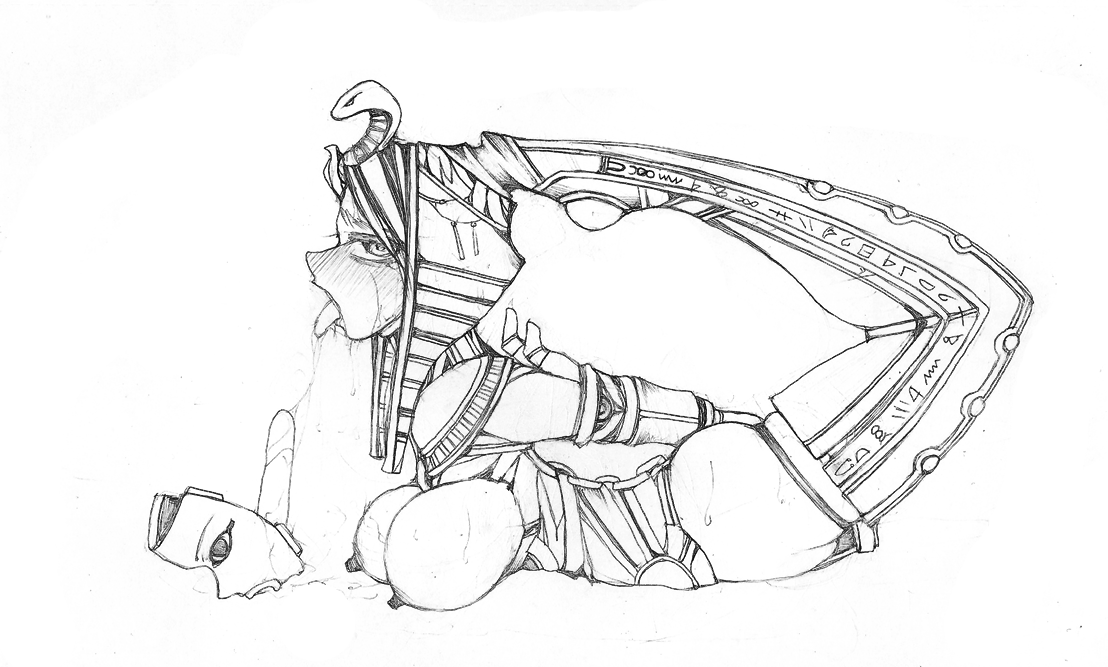 simple background, sketch, 1girl, 1girls, arched back, arms behind back, big breasts, blushing, bondage, cock gag, curse, deepthroat gag, dildo gag, doodle, drool, drooling, egyptian, egyptian clothes, egyptian headdress, exhausted, feet over head, heyorz, hogtie, hogtied, legs over head, lying on stomach, mummification, perky nipples, post oral, reverse prayer, side view, sweat, tounge out, 