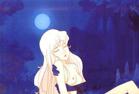 lady amalthea, literature, the last unicorn, edit, tagme, breasts, closed eyes, moon, night, nipples, 