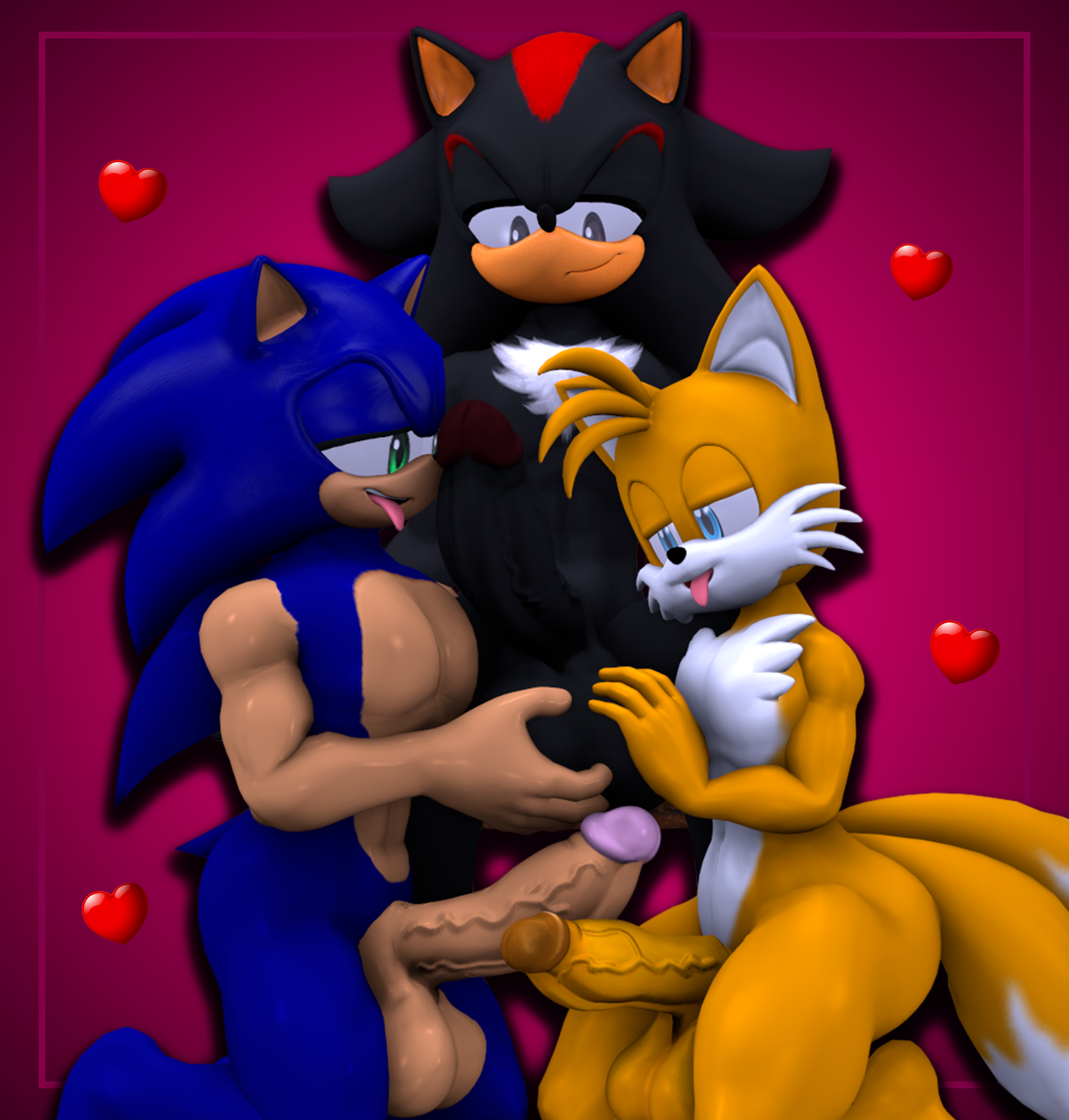 3d_(artwork) absurd_res anthro athletic athletic_male ball_grab balls big_balls big_penis canid canine chest_tuft digital_media_(artwork) eulipotyphlan fox genitals group group_sex hand_on_balls handjob heart_symbol hedgehog hi_res imminent_sex male male/male mammal oral penile penis sega sex shadow_the_hedgehog smile smirk sonic_the_hedgehog sonic_the_hedgehog_(series) tails theashsfm threesome tongue tongue_out trio tuft vein veiny_penis
