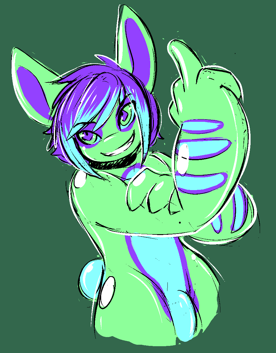anthro, colored sketch, flaccid, humanoid penis, lagomorph, male, mammal, nude, penis, rabbit, scarletseed, smile, solo, standing, thick thighs, 