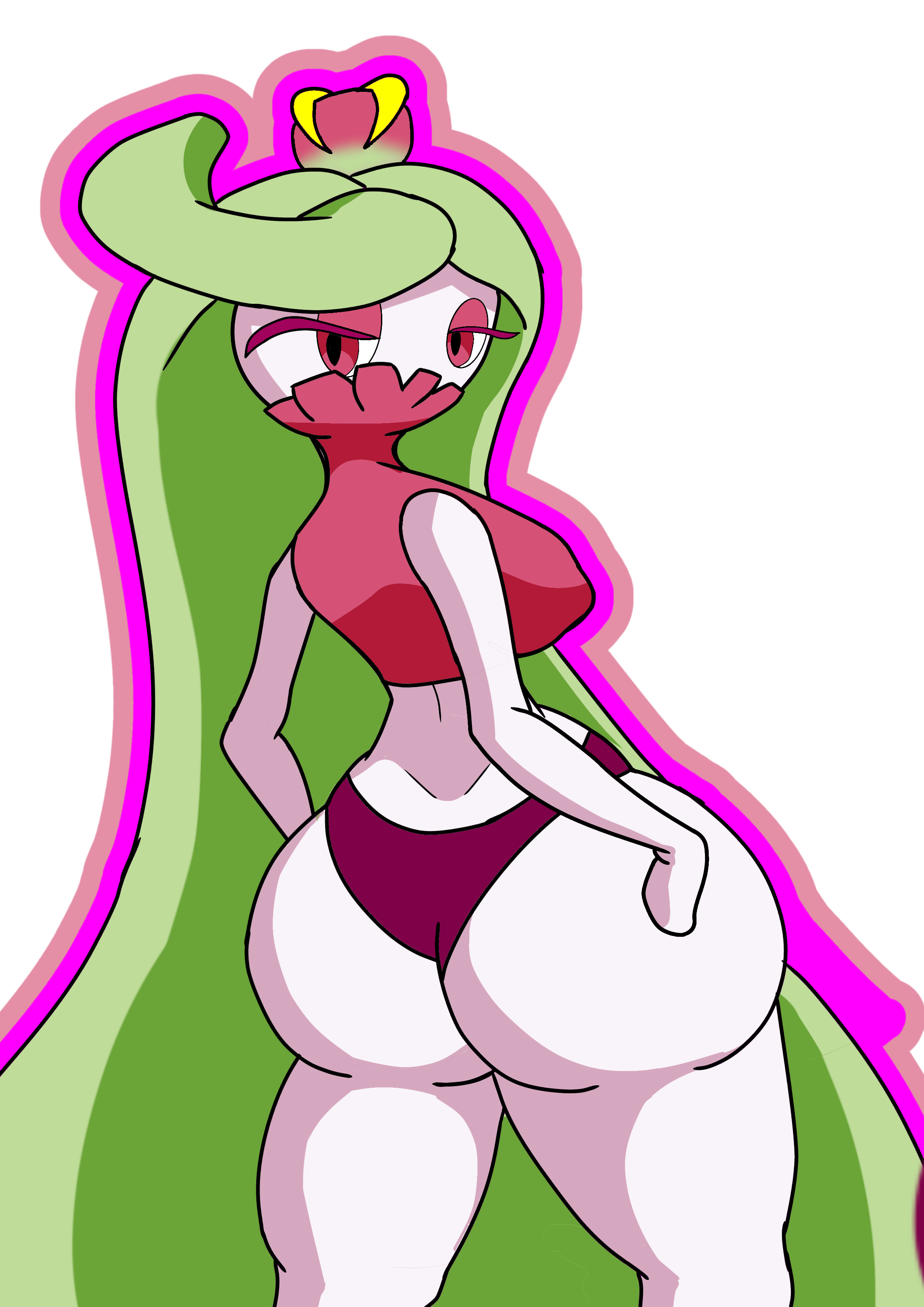 tsareena, pokemon sm, ass, big ass, breasts, green hair, only female, panties, pink eyes, strip game, 