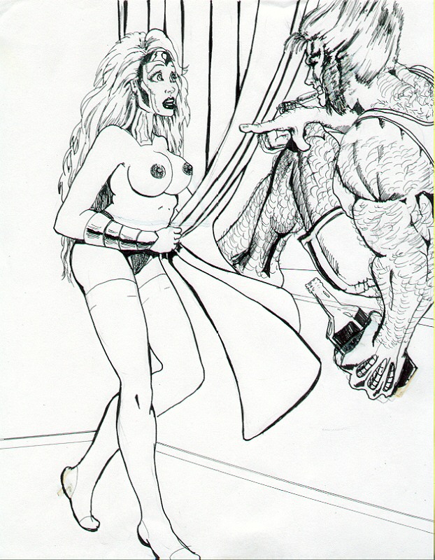 dash riprock, james howlett, jean grey, wolverine (x-men), marvel, x-men, monochrome, bottle, breasts, cigar, clothes, curtain, female, hair, hairy, holding, human, indoors, long hair, looking at another, male, muscles, mutant, nipples, open eyes, short hair, shorts, sitting, smoking, standing, topless, window, 