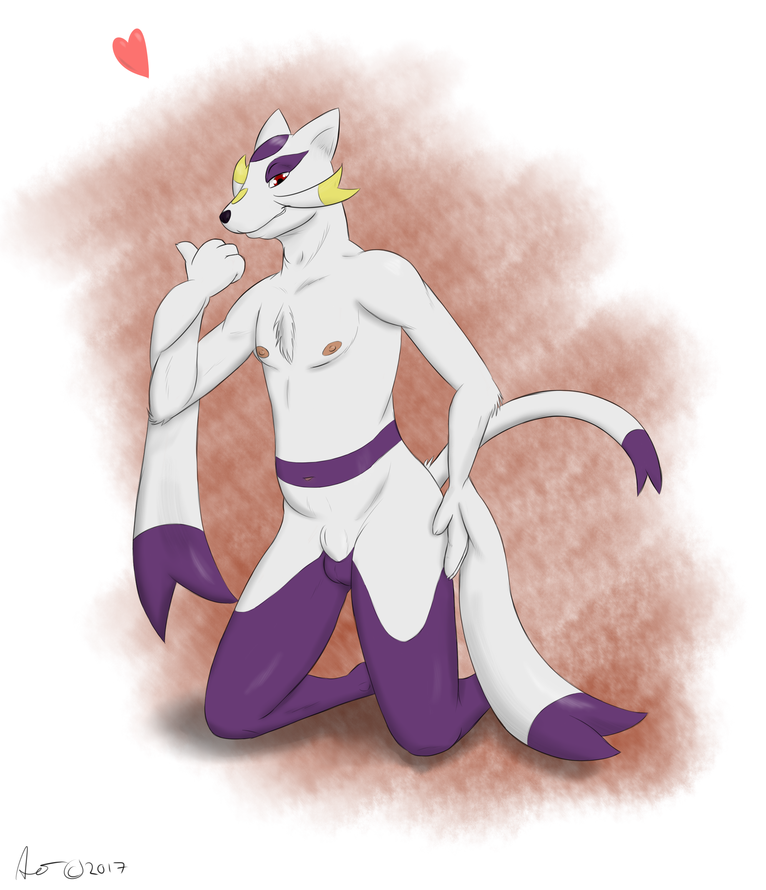mienshao, nintendo, alex.fetter, animal genitalia, anthro, balls, male, male only, nude, pokemon, sheath, solo, video games, 