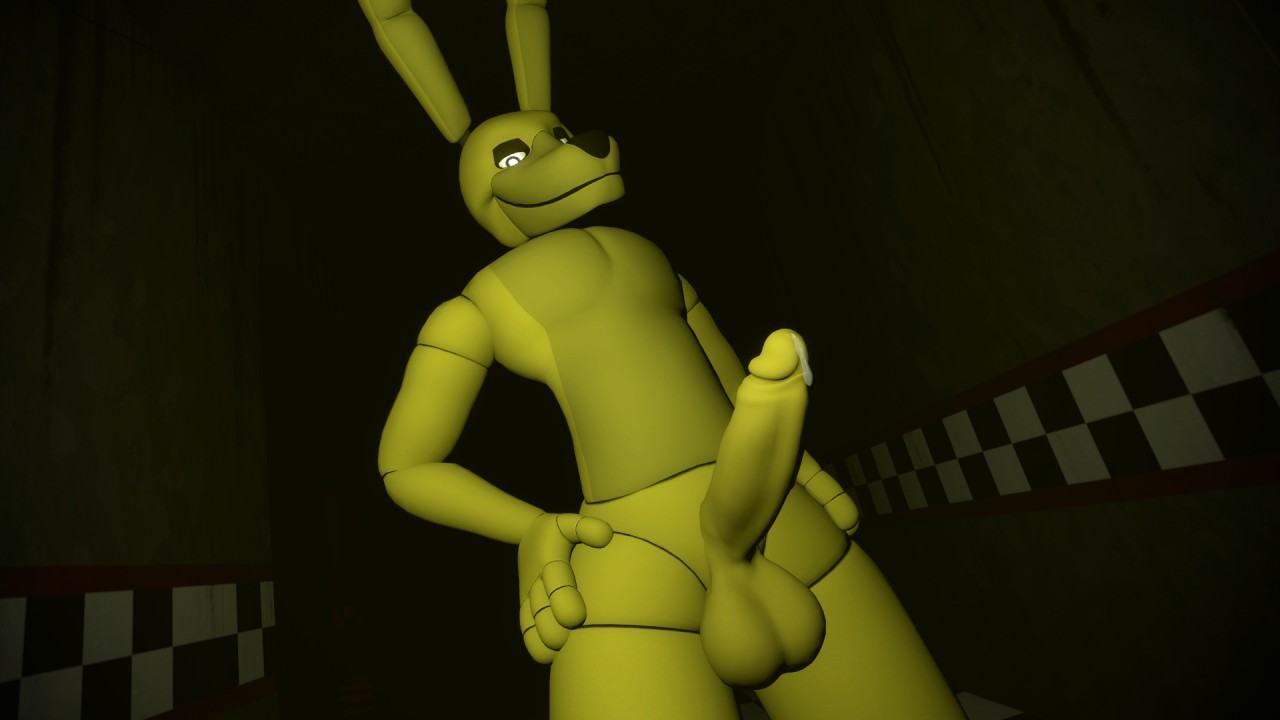 springtrap, springtrap (fnaf), tagme, cock, cum, green penis, grey body, humanoid penis, precum, rabbit, slayerthefox115, 