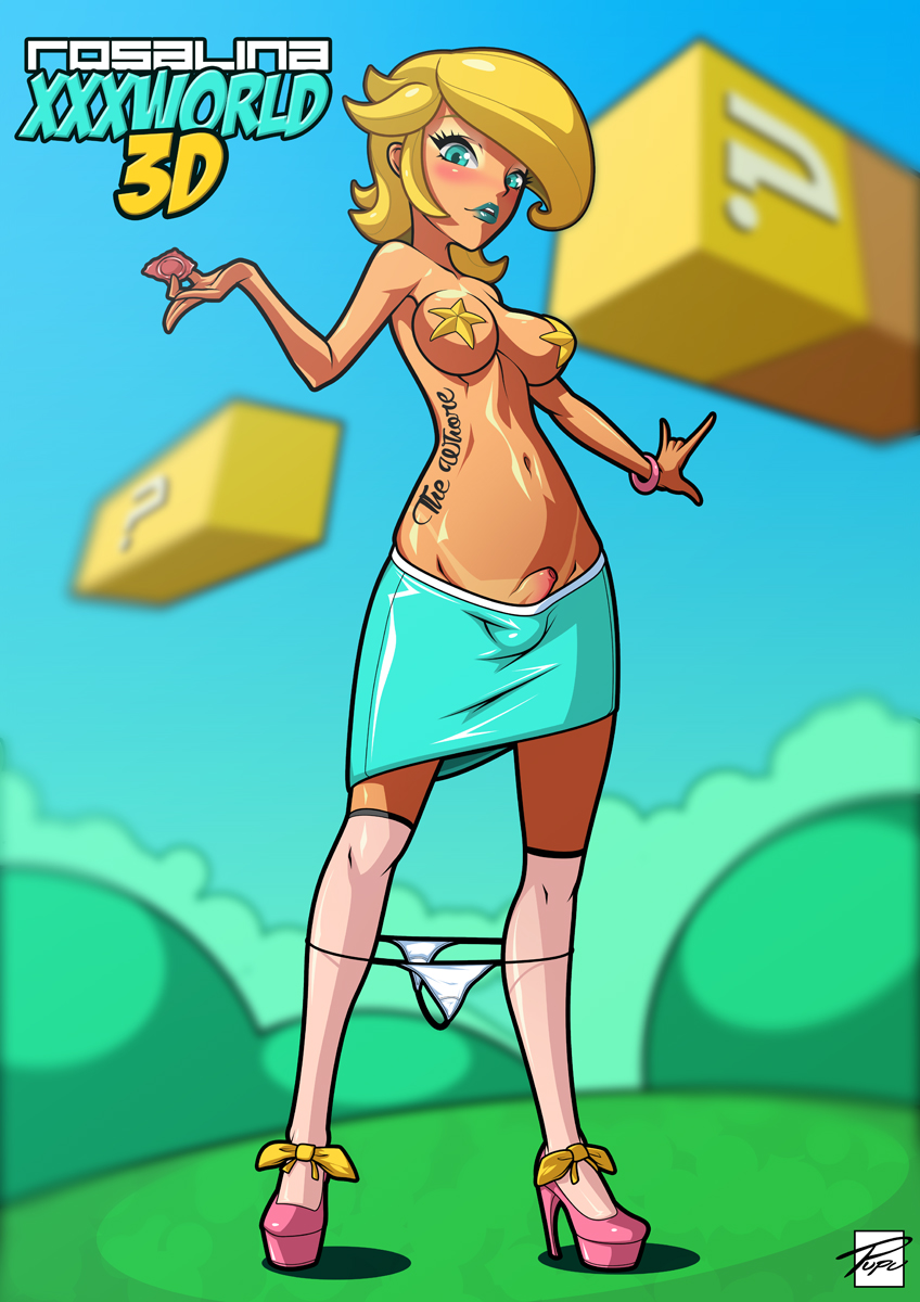 pupuliini, princess rosalina, nintendo, super mario bros., super mario galaxy, 1futa, balls, blonde hair, blue eyes, bracelet, breasts, condom, foreskin, futa only, futanari, high heels, human, intersex, kneesocks, lipstick, navel, outdoor, panties down, pasties, penis, short hair, skirt, small penis, socks, solo, standing, tanline, tattoo, testicles, thong, 