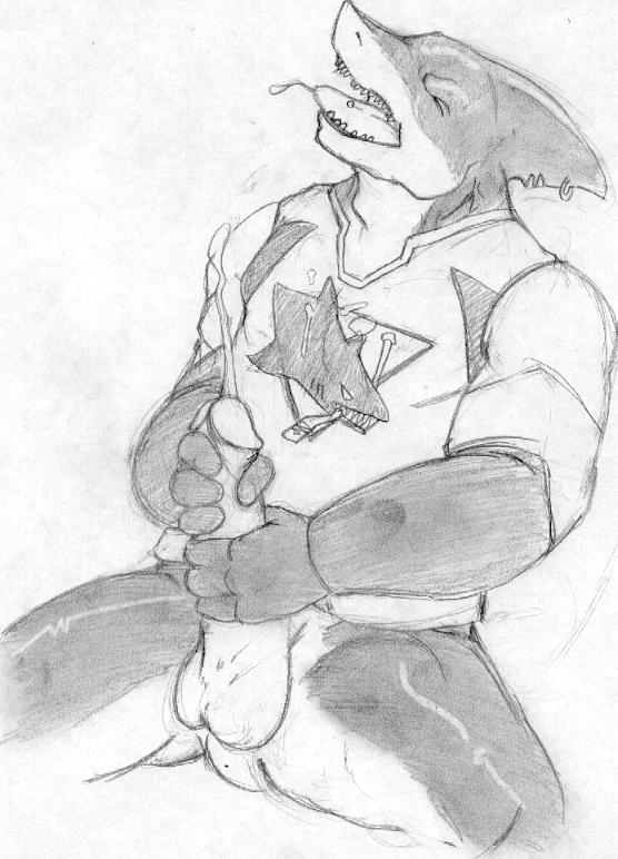 artimas, sketch, 1boy, balls, cum, cumshot, erection, eyes closed, fangs, fins, gills, hockey, male, male only, marine, masturbation, muscles, open mouth, orgasm, penis, piercing, saliva, san jose, scalie, shark, sitting, solo, spread legs, spreading, tongue, tongue piercing, 