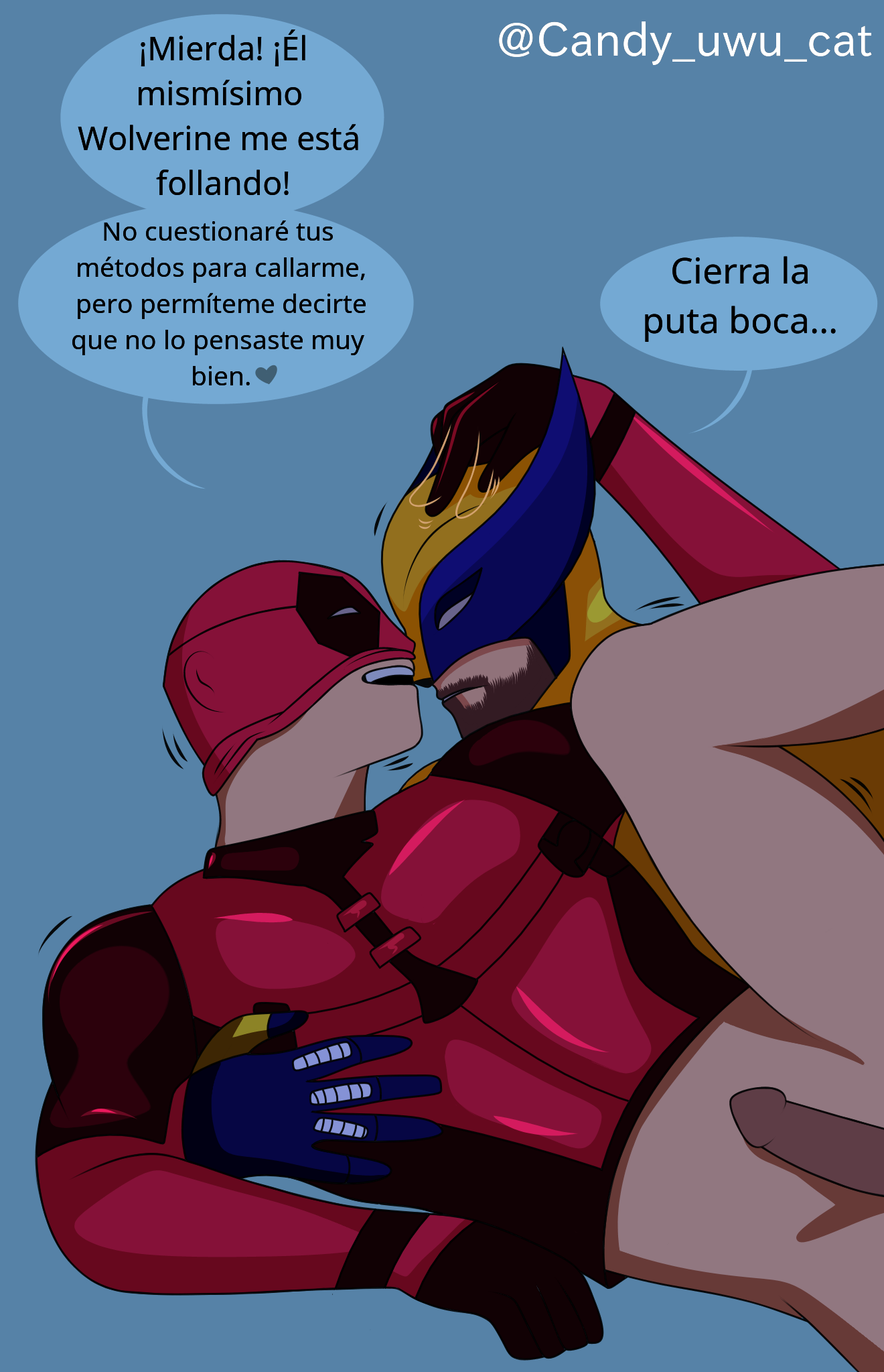 anal anal_penetration anal_sex bara beard boner deadpool deadpool_&_wolverine_(2024) dialogue dialogue_bubble erection gay male male_only marvel marvel_cinematic_universe marvel_comics mask masked masked_male spanish_dialogue spanish_text superhero tagme teasing wolverine_(x-men) yaoi