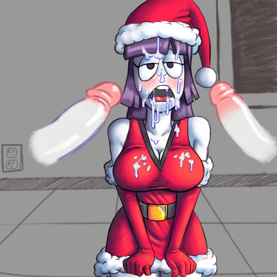 christmas outfit, cum on breasts, cum on face, lila (spooky month), santa c...