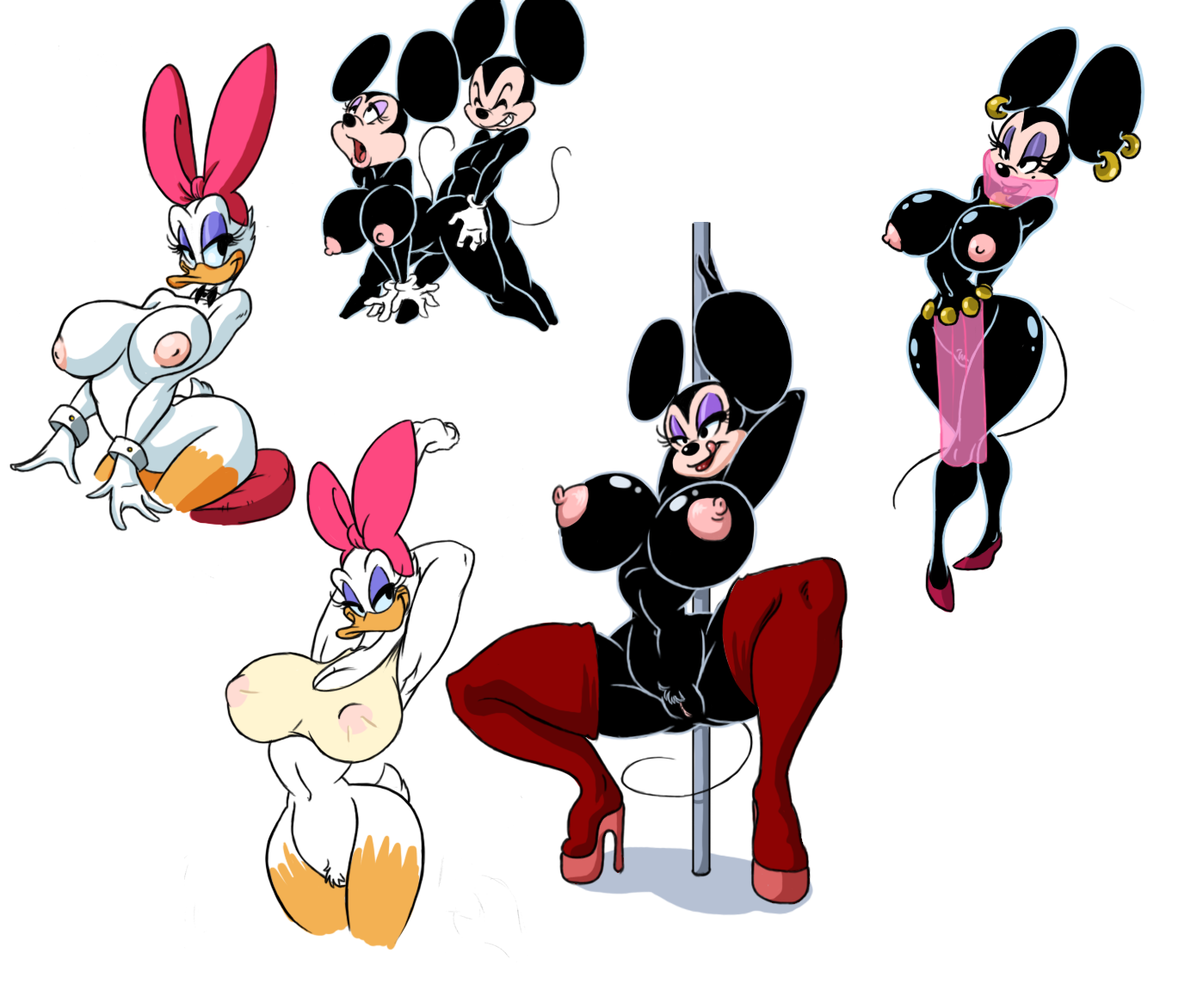 lordstevie, daisy duck, mickey mouse, minnie mouse, disney, all fours, anth...
