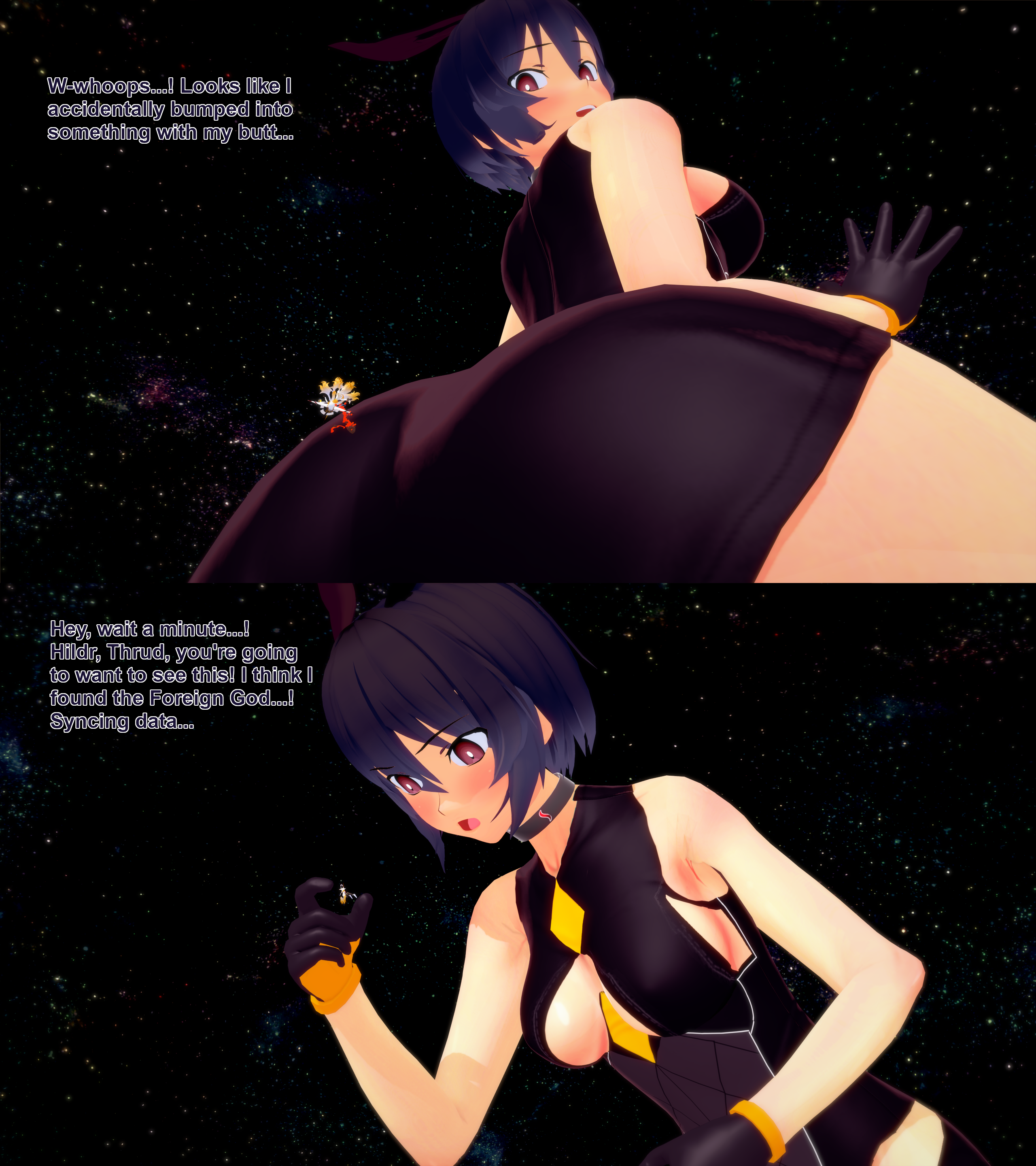 2girls 3d ass butt_bump destruction english_text fate/grand_order fate_(series) female female_only giantess giga_giantess head_wings huge_ass koikatsu ortlinde_(fate) planet size_difference swimsuit tagme text u-olga_marie valkyrie_(fate) xavierhuge