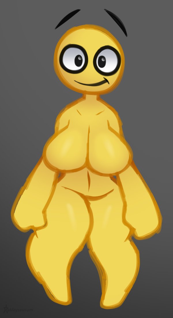 big breasts, big hips, cartoony, curvy body, curvy female, curvy figure, curvy hips, emoji, huge thighs, long breasts, naked, nude, pornography, round breasts, sexually suggestive, wide hips, wide thighs, yellow body, yellow skin, 
