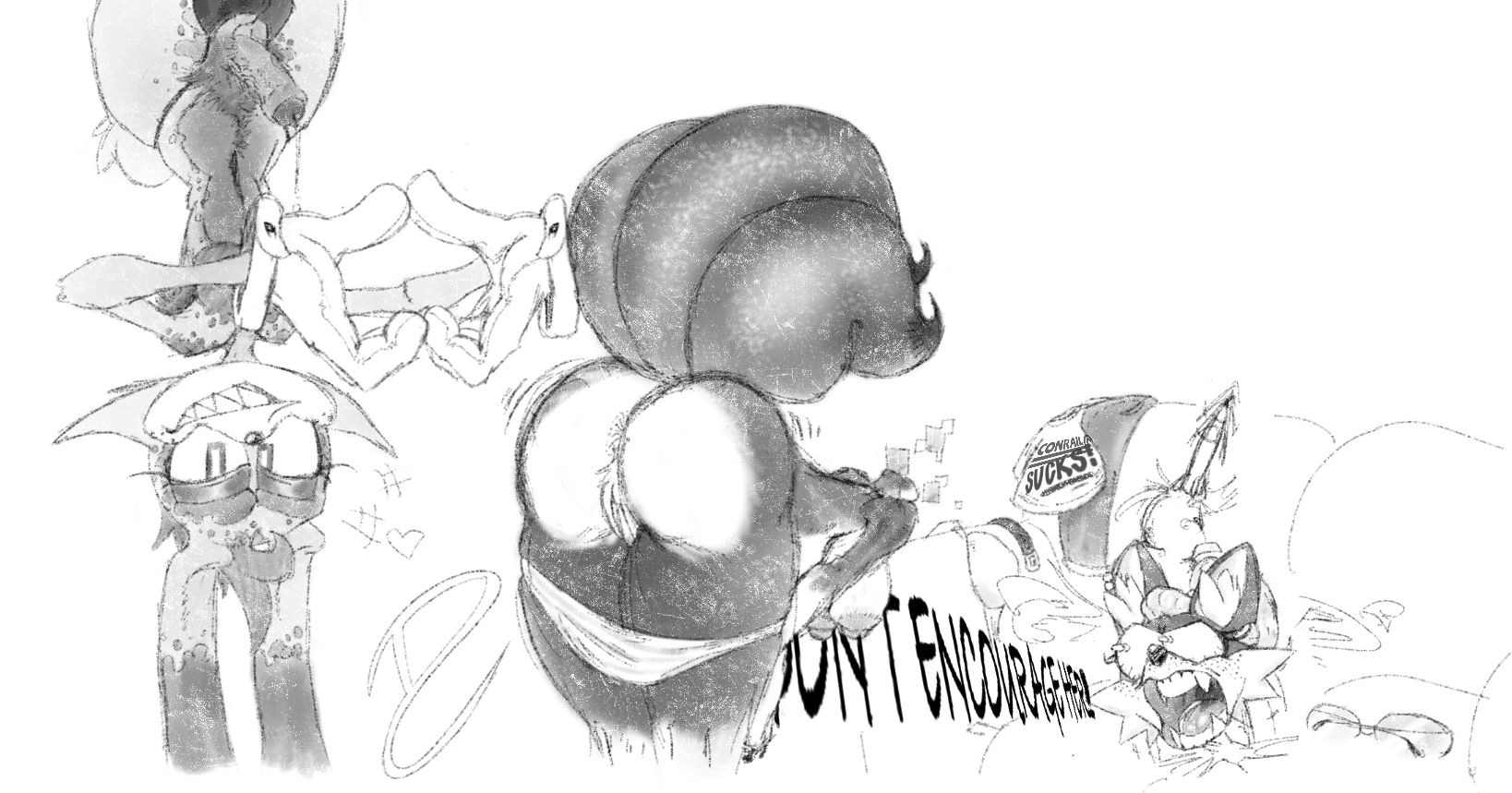 sega, sonic (series), hi res, text, ass, ass up, bodily fluids, breasts, butt heart, canid, canine, clothing, dantatdawn, dipstick ears, dipstick tail, dressing, dripping, dullahan, duo, eyewear, fan character, female, fondant (dantatdawn), fox, fur, genital fluids, genitals, gesture, glasses, grin, gynomorph, hair, hand heart, humor, intersex, joke, lagomorph, leporid, looking at another, looking at viewer, mammal, multi tail, multicolored body, multicolored ears, multicolored fur, multicolored tail, panties, penis, ponytail, precum, precum drip, presenting, presenting hindquarters, pussy, rabbit, rocket, sharp teeth, silly, smile, spots, spotted body, teeth, text on clothing, toony, two tone body, two tone fur, underwear, upside-down, 