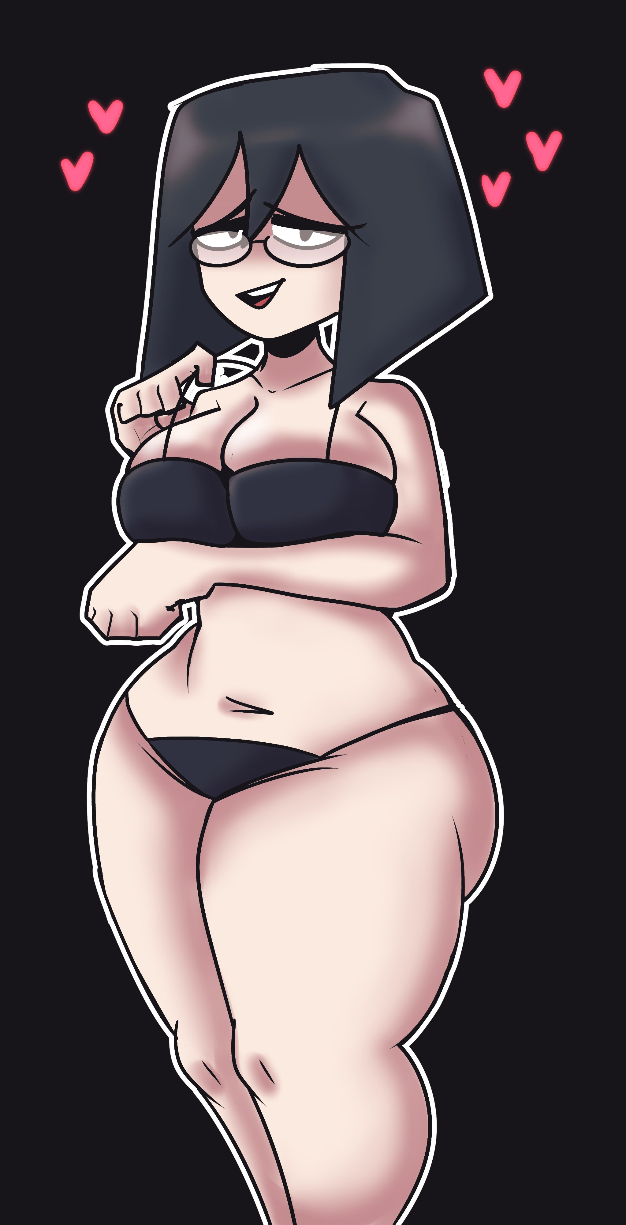 1girls ass belly big_ass big_breasts big_butt bikini black_hair bra breasts chubby chubby_female curvy cute dahlia_(stashamber) fat_ass female female_focus female_only glasses heart lazycumlol looking_at_viewer panties solo solo_female solo_focus stashamber_(artist) tagme