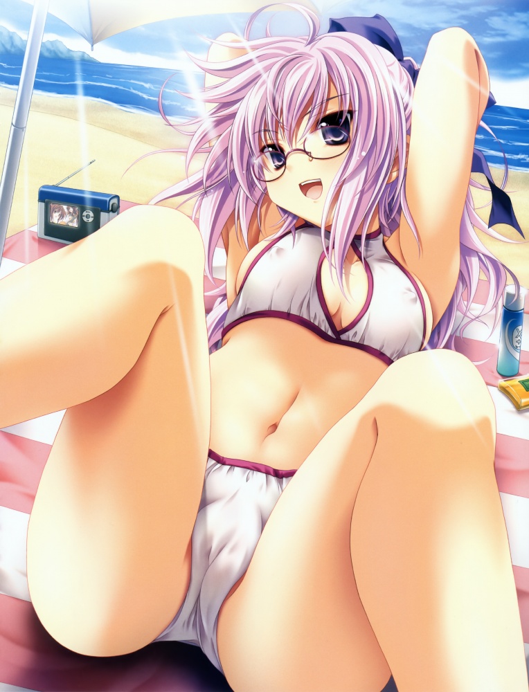 miyama-zero, beach, bikini, cameltoe, erect nipples, megane, mizugi, 