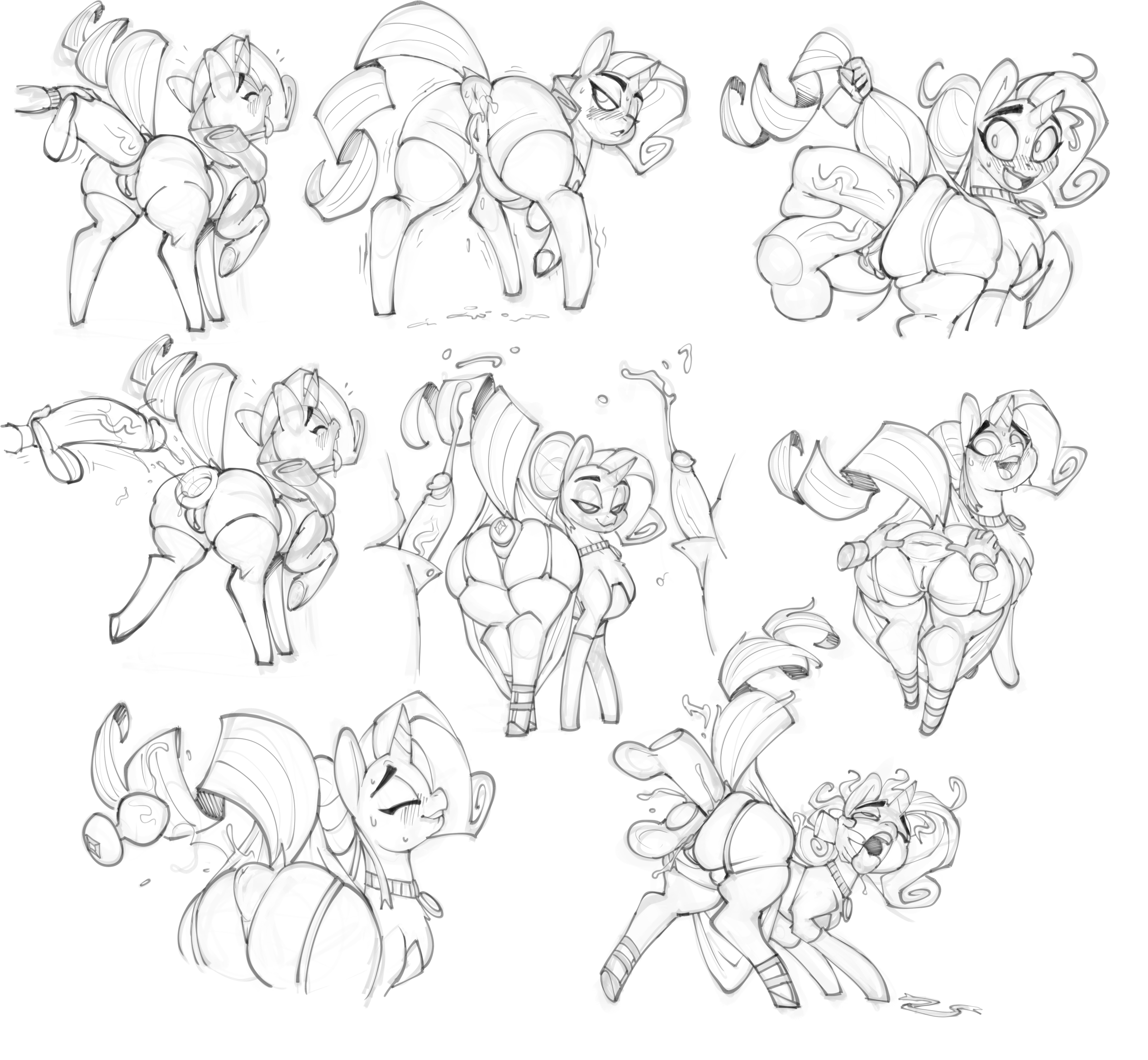 bigdad, rarity (mlp), friendship is magic, my little pony, hi res, monochrome, ahe gao, anal, anal sex, anus, ass, bedroom eyes, big butt, bite, biting lip, bodily fluids, buttplug, collar, cum, cum in ass, cum inside, dildo, double penetration, ejaculation, equid, female, female feral, female penetrated, feral, feral penetrated, garter straps, genital fluids, genitals, group, group sex, horn, human, human on feral, human penetrating, human penetrating feral, interspecies, looking back, looking pleasured, male, male/female, male penetrating, male penetrating female, mammal, narrowed eyes, penetration, pussy, raised tail, seductive, sex, sex toy, spread anus, spreading, sweat, tail grab, thick thighs, threesome, unicorn, zoophilia, 