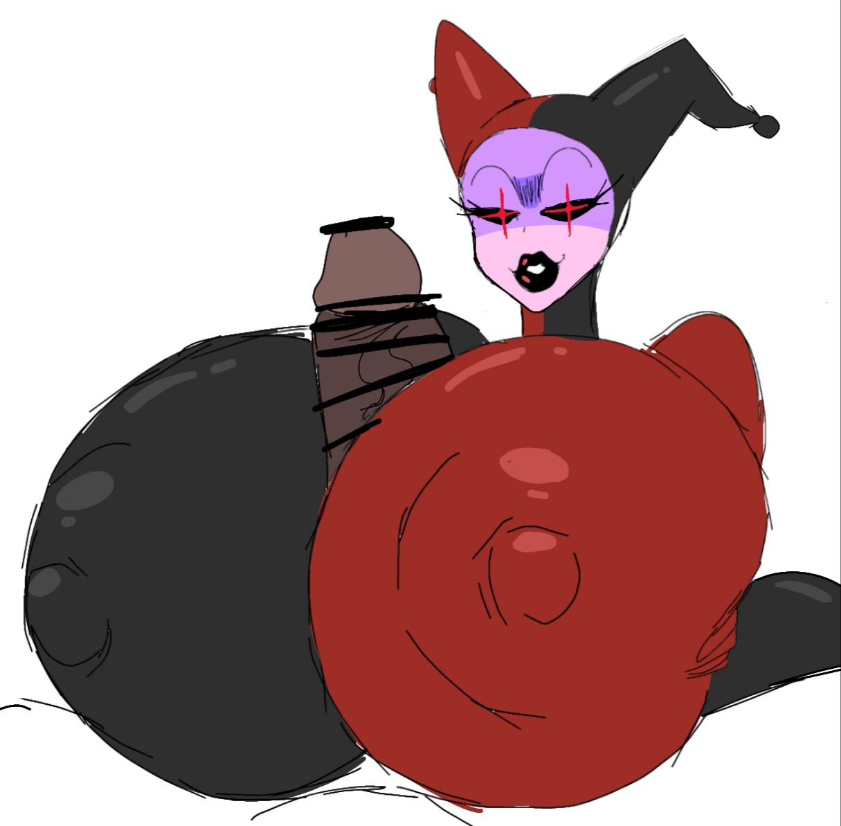 momiji (artist), big breasts, big penis, bodysuit, breasts bigger than head, clothed, demon, demon girl, female, fnf, huge breasts, huge cock, hyper breasts, mommy mearest, nipples visible through clothing, no bra, paizuri, paizuri under clothes, penis, 