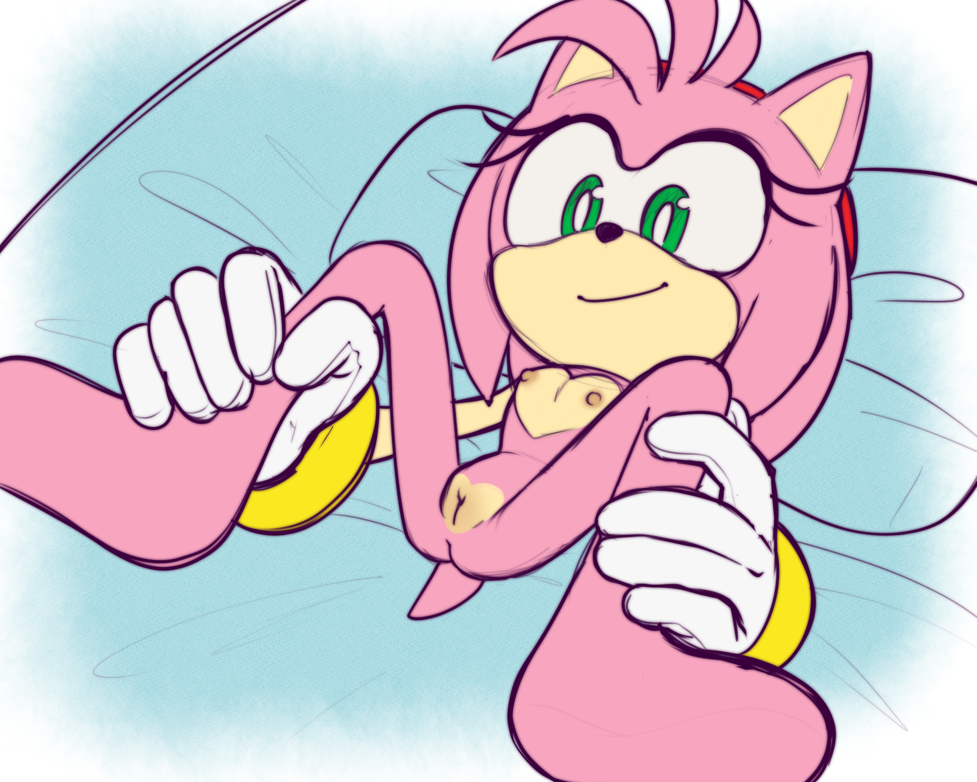 hexanne, amy rose, sega, sonic (series), sonic the hedgehog (series), tagme, 1girls, cute, holding legs, solo female, waiting, 