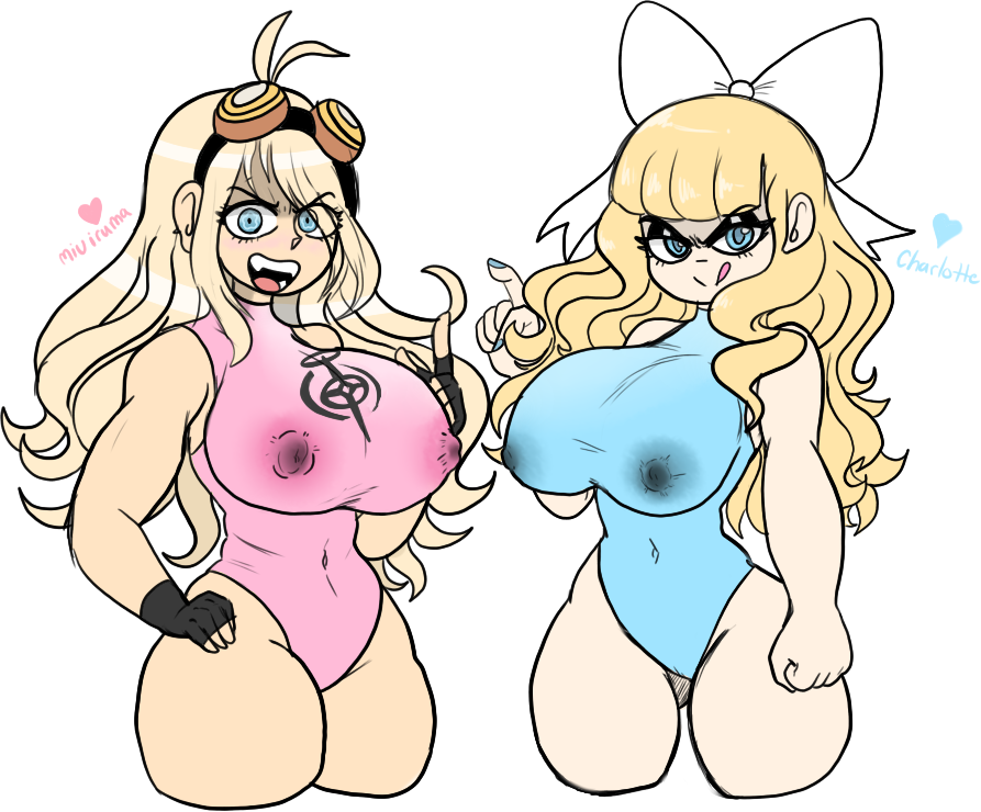 charlotte (fire emblem), iruma miu, danganronpa, fire emblem, fire emblem fates, nintendo, crossover, 2girls, blowjob, blue eyes, breasts, female, female only, large breasts, lemonadepikachu, long hair, multiple girls, 