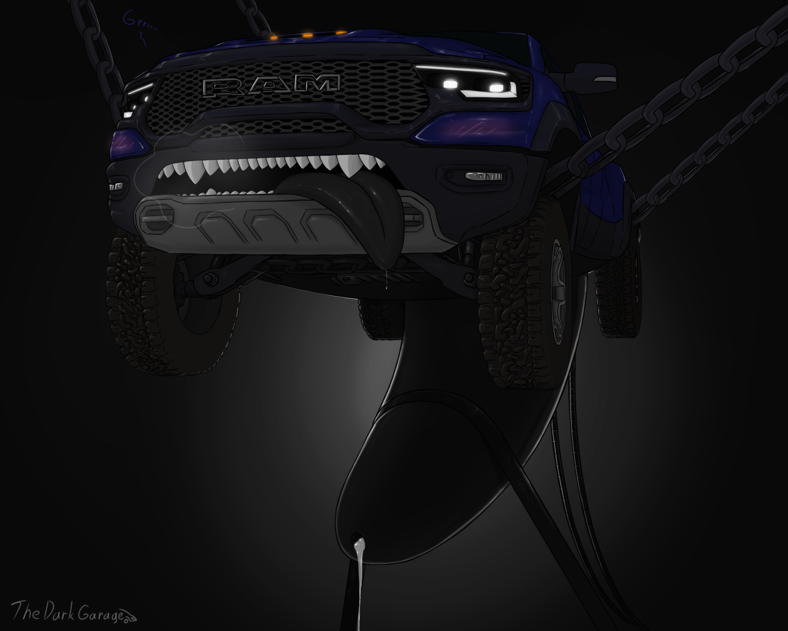 2025 aroused big_penis black_penis blush bodily_fluids breath car cum desperation digital_drawing_(artwork) digital_media_(artwork) dire_car dire_machine dire_vehicle dodge_(brand) dodge_ram dripping erection excited fangs genital_fluids genitals glowing glowing_eyes headlight_eyes hi_res huge_cock leaking leaking_cum lights living_car living_machine living_vehicle lol_comments machine male mechanophilia not_furry panting penile penis penis_milking shaded simple_background solo teeth thedarkgarage tongue tongue_out vehicle watermark what