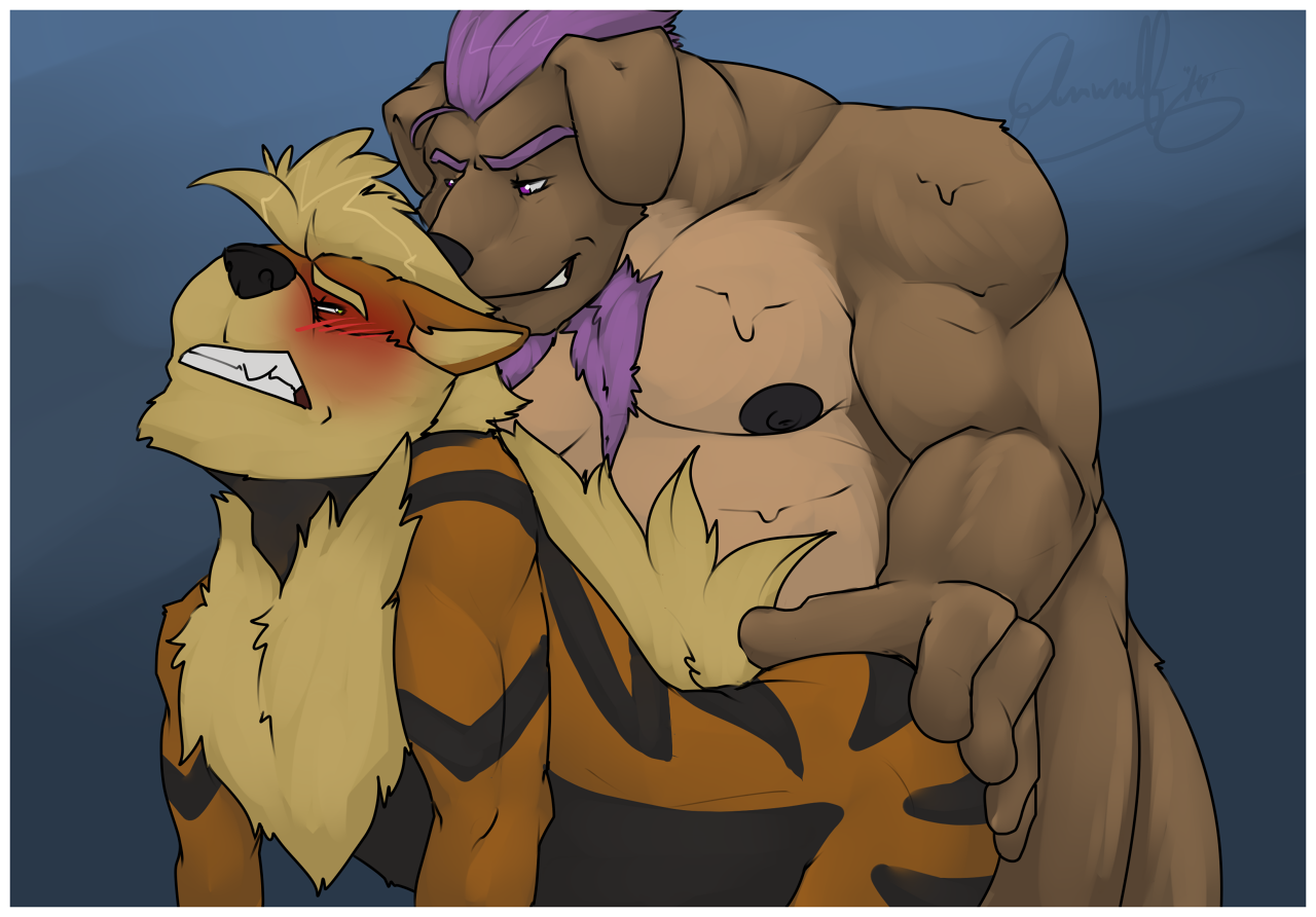 amwulf, arcanine, nintendo, tagme, anthro, blonde hair, blush, body hair, c...