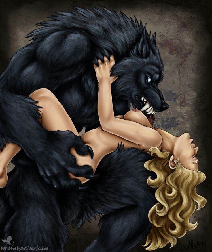 wolfman, blonde hair, fangs, female, nude, pink nipples, werewolf.