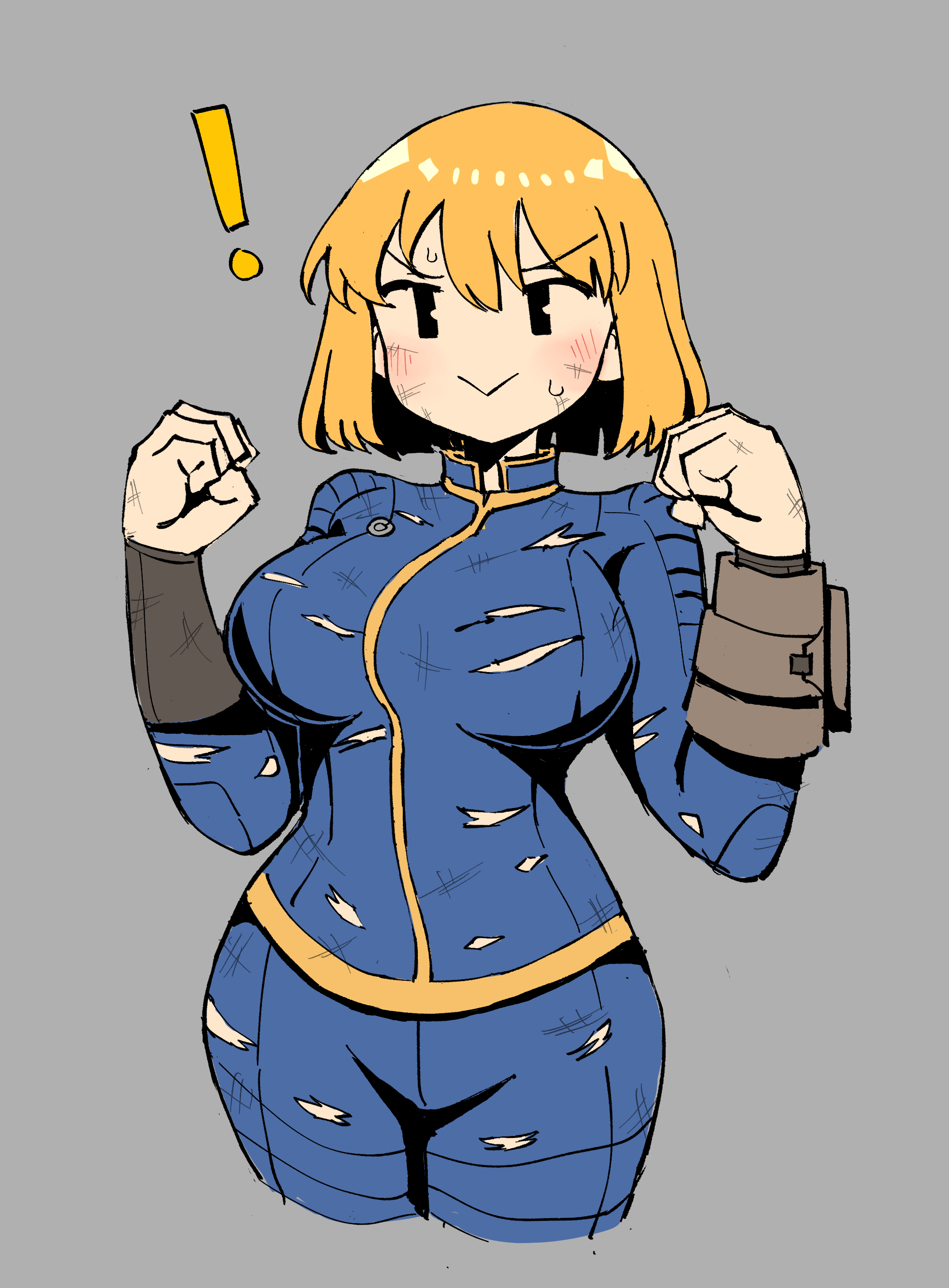 1girls blonde_hair breasts fallout female large_breasts mob_face ripped_clothes ripped_clothing short_hair vault_girl vault_suit