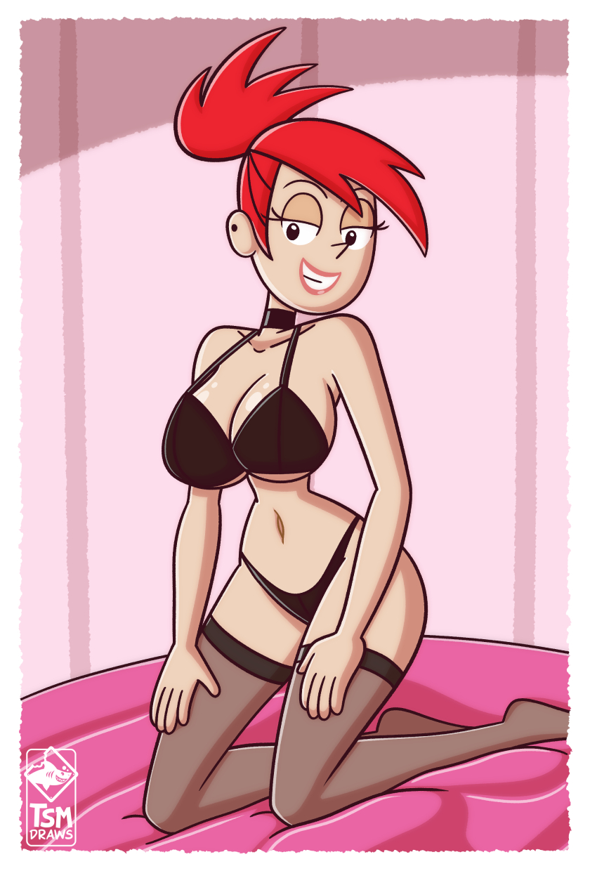 thesharkmaster, frankie foster, female, foster's home for imaginary friends, green eyes, kneeling, lingerie, red hair, solo, 