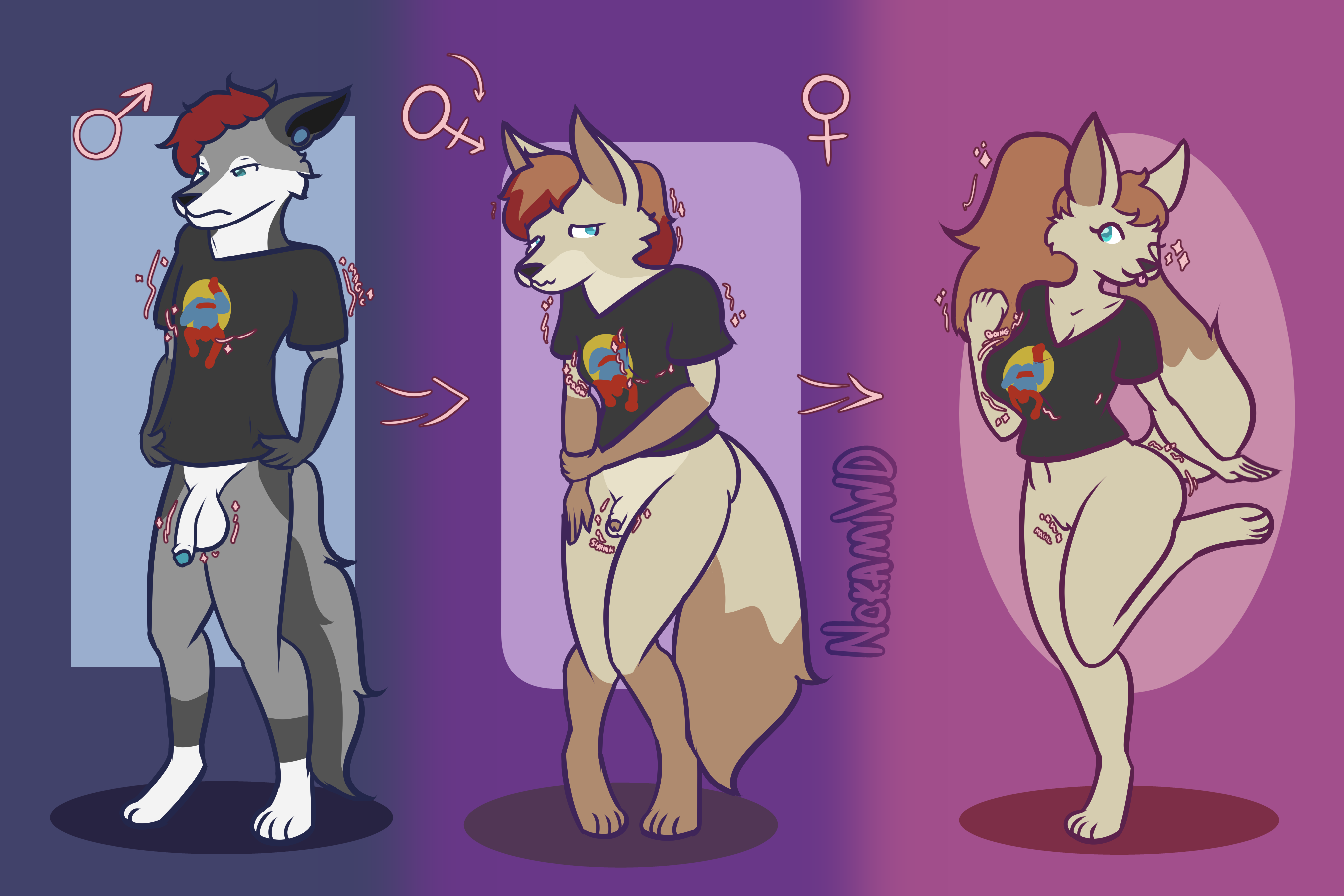 anthro anthro_only ass big_ass big_breasts big_butt bottomless breast_expansion breast_growth breast_growth_(enlargement) breasts clothed clothing female futanari gender_transformation genitals growth hi_res intersex male marvel marvel_comics mtf_transformation nokamiwd penis penis_shrinking pussy shirt shirt_only simple_background solo spider-man_(series) thick_thighs topwear topwear_only transformation wide_hips