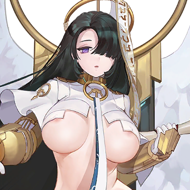 areola_slip areolae azazel_(last_origin) bangs big_breasts blunt_bangs breasts breasts_apart color exposed_breasts female game_cg gauntlets gold_gauntlet green_hair hair_covering_eye hair_covering_one_eye high_collar last_origin long_hair looking_at_viewer nipple_bulge one_eye_covered purple_eyes revealing_clothes rorobomb scroll skimpy skimpy_clothes small_image transparent_background underboob white_clothing white_wings wings