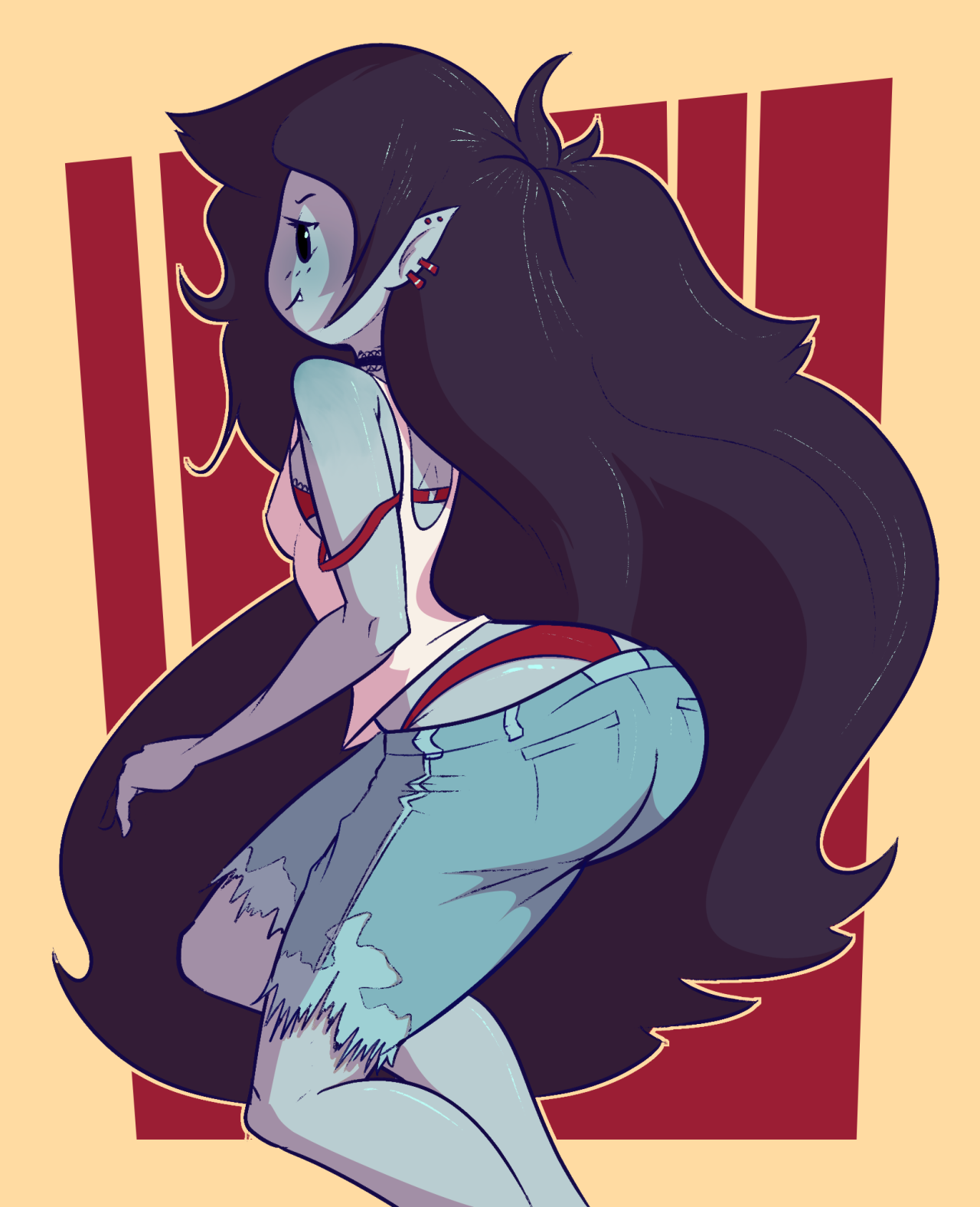artist request, marceline, adventure time, tagme, big butt, bra, looking at...