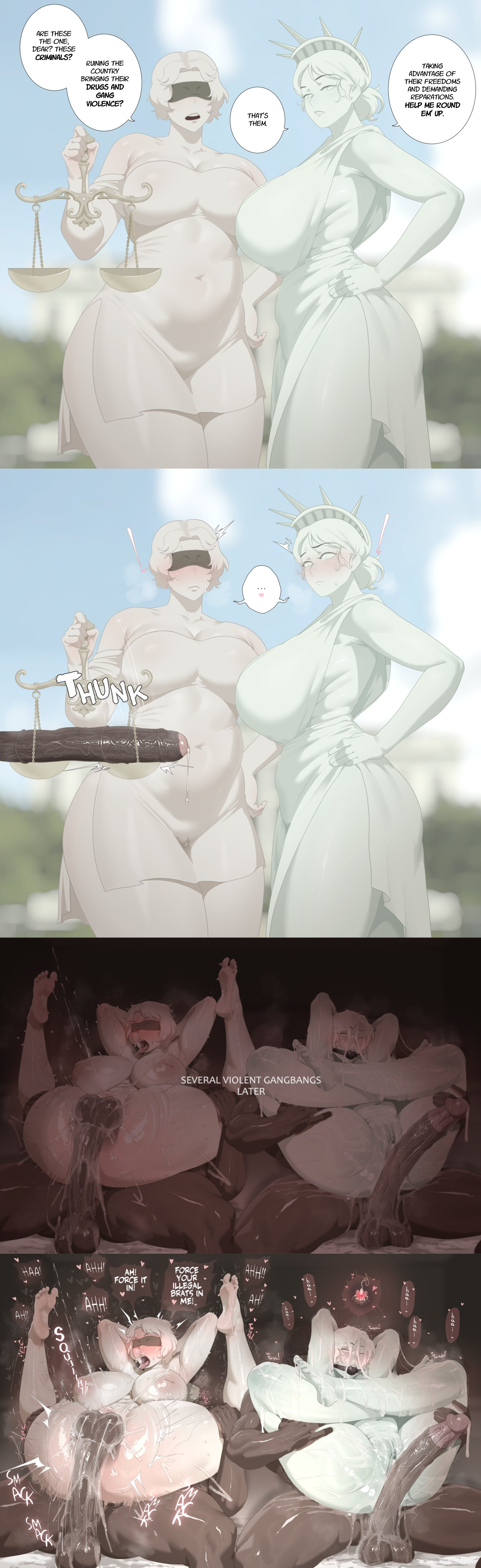 ball_gag blindfold clothed clothed_female covered_in_cum cum cum_in_pussy cum_inside cum_on_body dark-skinned_male dark_skin dark_skinned_male fertilization full_nelson gag gagged huge_cock impregnation impregnation_request instant_loss lady_justice lady_justice_(statue) large_penis multiple_boys multiple_females multiple_girls multiple_males orgasm original penis personification precum racism real_life scale sex short_hair soraoraora sperm sperm_cell sperm_meets_ovum statue statue_of_liberty sweat sweatdrop sweating sweaty sweaty_body united_states_of_america usa vaginal vaginal_insertion vaginal_penetration vaginal_sex x-ray