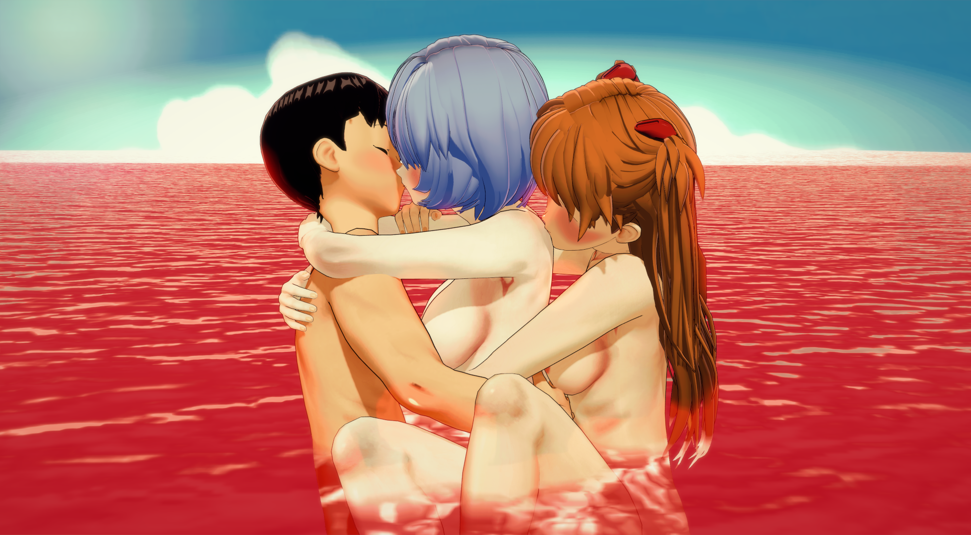 Sexy flower water threesome