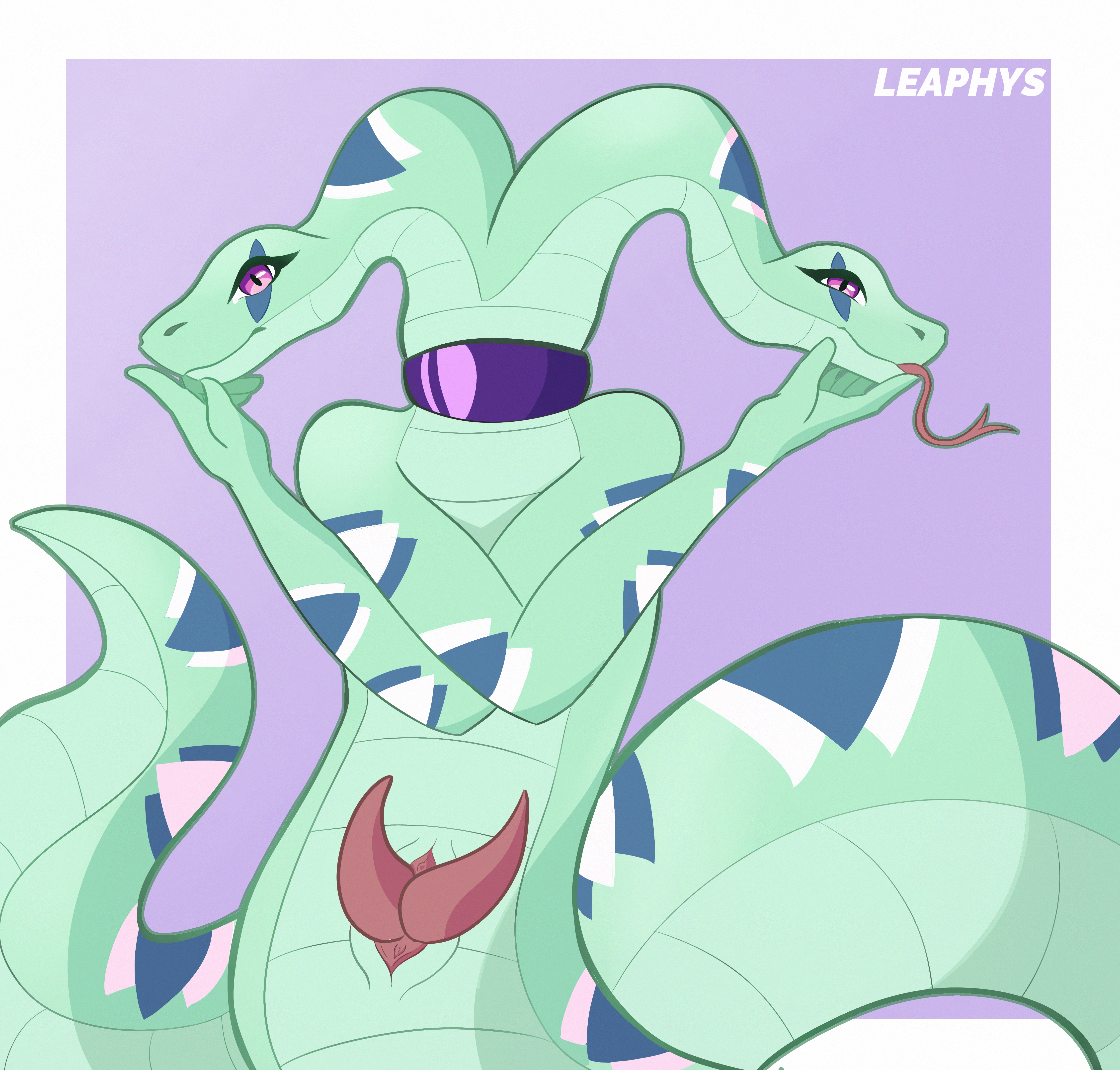2025 2_heads 2_penises absurd_res animal_genitalia animal_penis anthro apode artist_name blue_background blue_body blue_scales border choker cloaca crossed_arms draconcopode forked_tongue genitals green_body green_scales hand_on_chin hemipenes herm hi_res huge_filesize intersex jewelry leaphys legless looking_at_viewer multi_genitalia multi_head multi_penis naga necklace nonbinary_(lore) penis pink_eyes pupils purple_choker purple_jewelry purple_necklace rene_taxel reptile scales scalie serpentine simple_background slit_pupils smile smiling_at_viewer snake snake_naga solo tapering_penis text tongue tongue_out vulva white_body white_border white_scales