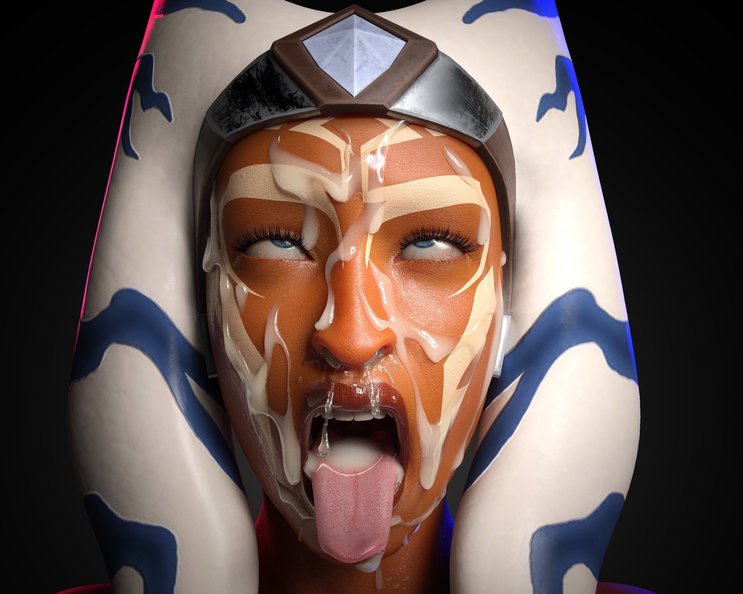 ahsoka tano, togruta, star wars, star wars rebels, ahegao, cum on face.