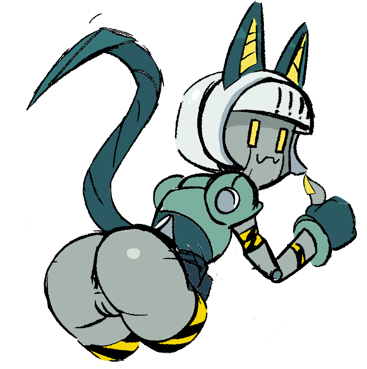 anus ass at character ear feline female flashing hindquarters looking presenting robo-fortune robot skullgirls smile tail thumbs up