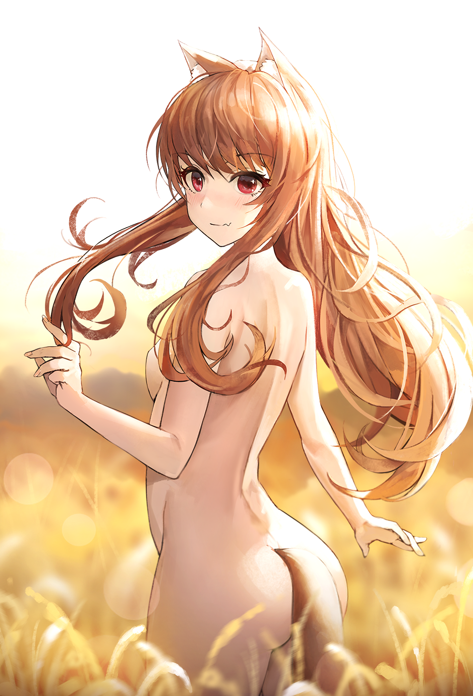 holo, spice and wolf, animal ears, blush, brown hair, bubble butt, complete...
