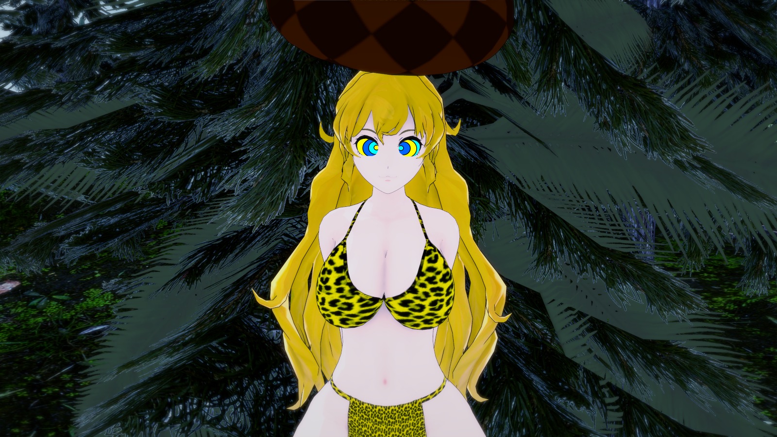 3d bikini blonde_hair breasts coiling eyes_crossed female hypnosis kaa_eyes koikatsu lamia large_breasts leopard_print loincloth long_hair mind_control monster monster_girl mrkoiru naga open_mouth original original_character outdoors pale_skin resisting rwby smile snake the_jungle_book weak_resistance yang_xiao_long