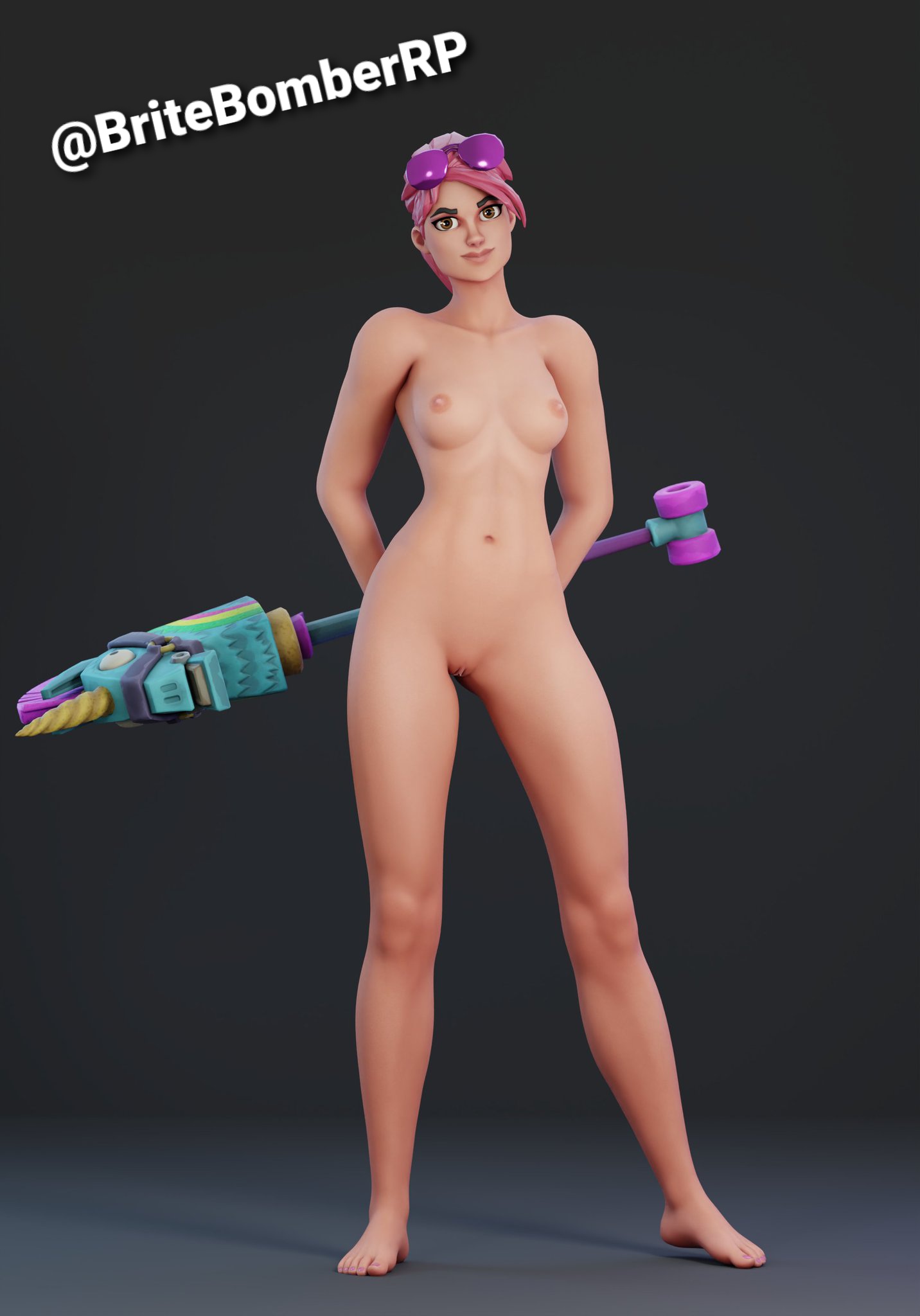 brite bomber, fortnite, breasts, looking at viewer, nude, pussy.