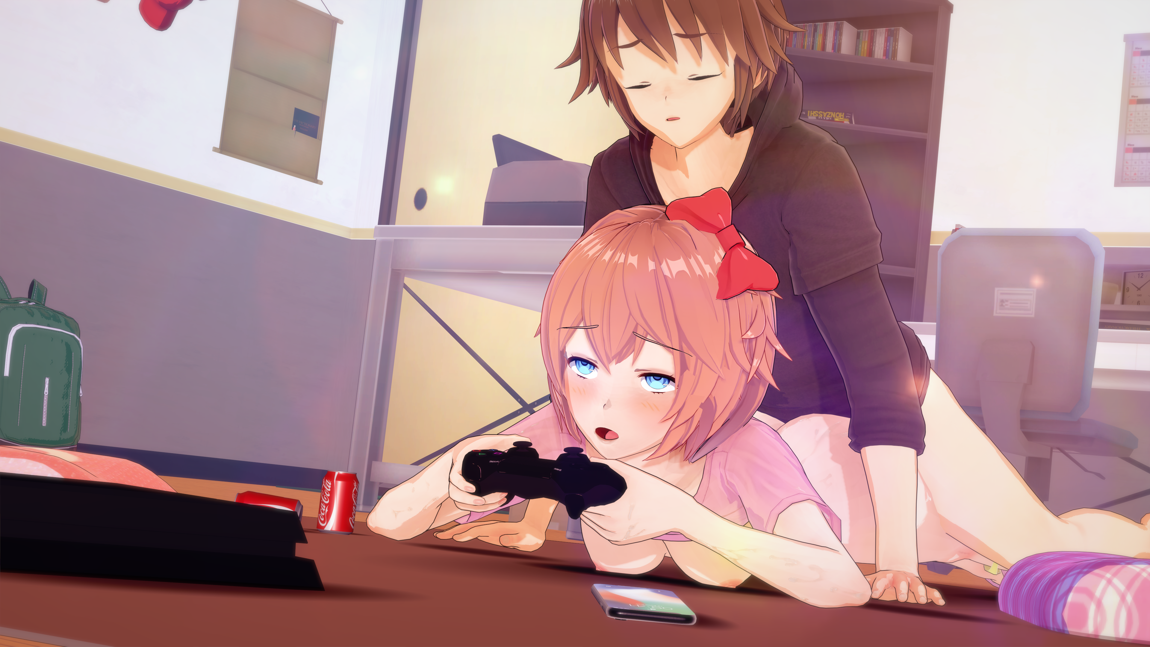 18yo 3d b_cup bedroom best_friends blue_eyes bonding breasts brown_hair childhood_friend childhood_friends closed_eyes coral_pink_hair ddlc distracted_gaming doki_doki_literature_club edit edited eyes_rolling_back female friends_with_benefits fucked_from_behind gaming gaming_while_penetrated koikatsu mc_(doki_doki_literature_club!) medium_breasts moaning moaning_in_pleasure mouth_agape playing_videogame red_bow sayori_(doki_doki_literature_club) teenage_boy teenage_girl teenage_tits teenager teenagers