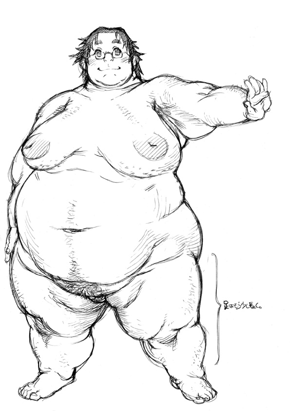 tanuma yuuichirou, 1boy, fat, glasses, nude, obese, penis, pubic hair, solo, 