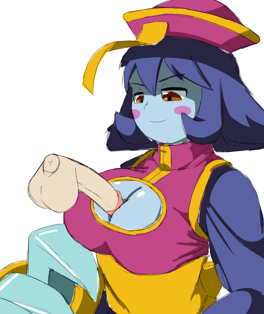 hsien ko, darkstalkers, 1girls, big breasts, blue body, blue hair, blue skin, boobjob, breasts, brown eyes, chinese clothes, chinese dress, dick, female, female focus, female only, zombie, zombie girl, 