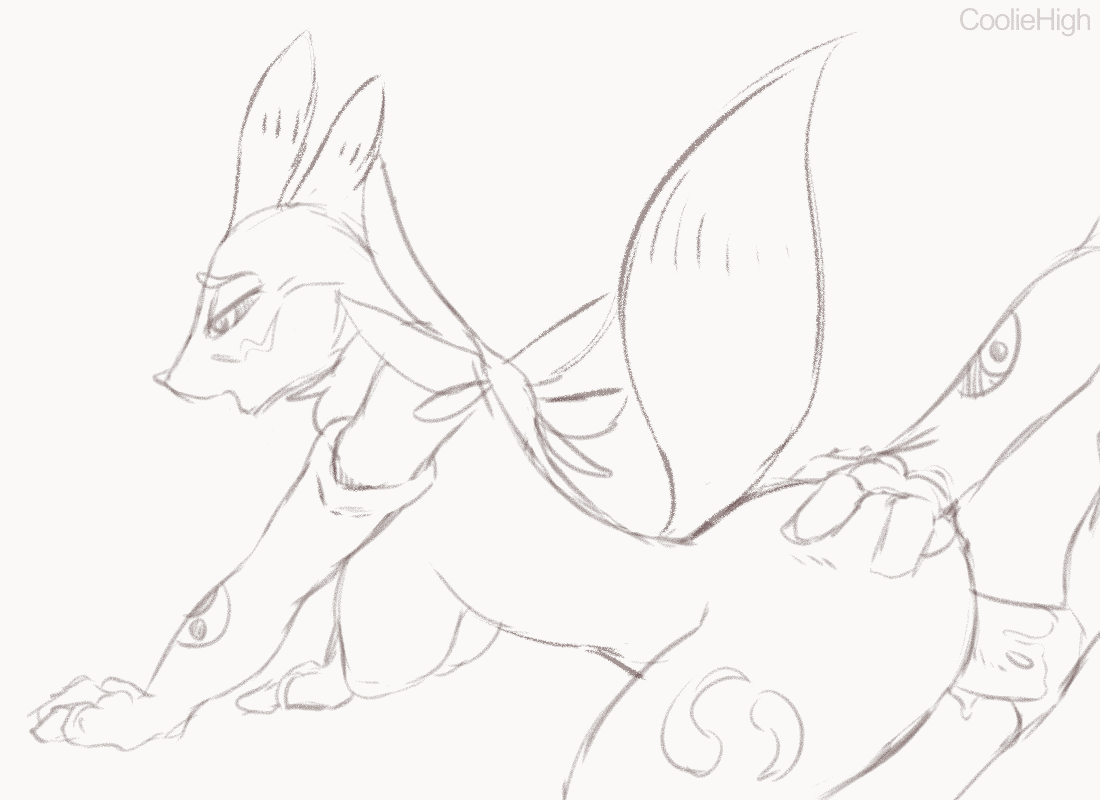 cooliehigh, digimon (species), renamon, digimon, 2d animation, animated, simple background, all fours, anthro, breasts, doggy style, female, from behind position, genitals, male, penis, sex, 