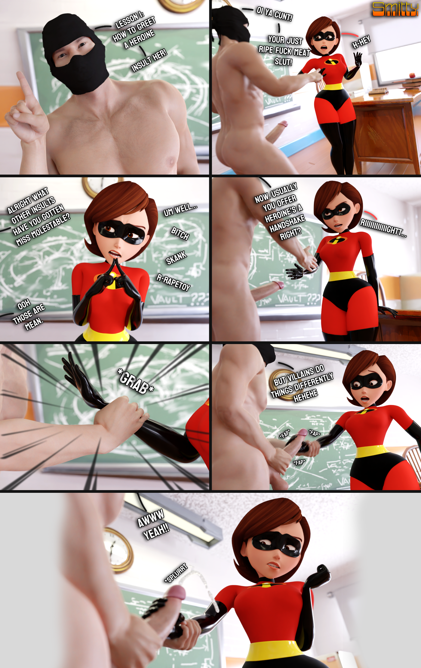 1boy 1girls 2024 3d 3d_model anonymous_character anonymous_male balls big_balls big_penis black_gloves brown_hair child_bearing_hips classroom classroom_setting comic comic_page comic_panel cum cumshot defeat_rape defeated defeated_heroine dialogue disgusted disgusted_look disney elastigirl faceless_character faceless_male fap fapping female femsub forced_handjob forcing gloved_handjob gloves grabbing grabbing_arm hand_on_penis handjob helen_parr hourglass_figure hourglass_figured_female huge_cock insult insulting insulting_partner insults large_penis looking_at_viewer male maledom mask masked masked_female milf misogyny off_screen_character off_screen_male_character penis pixar short-haired_female short_hair smitty34 superhero superheroine tagme talking_to_viewer testicles the_incredibles tricked victorious_villain