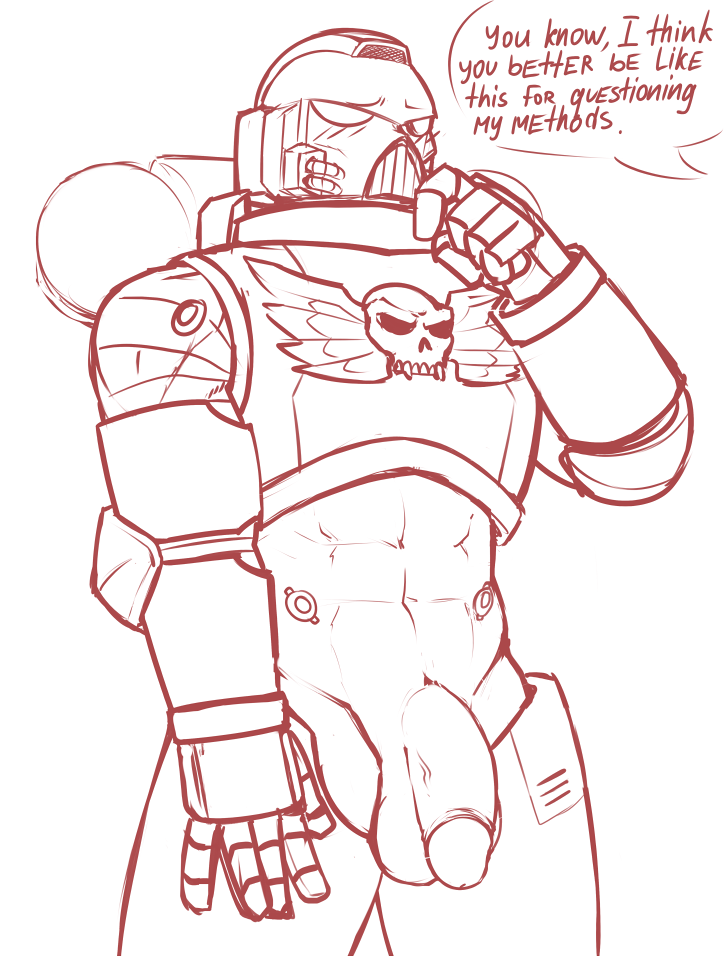 ourlastmarch, blood angel, space marine, warhammer 40k, 1boy, abs, armor, bara, big cock, big penis, blush, cock bulge, flaccid penis, helmet, large penis, male focus, male only, masked, masked male, muscular, muscular male, pantsless, solo male, warhammer 40000, 