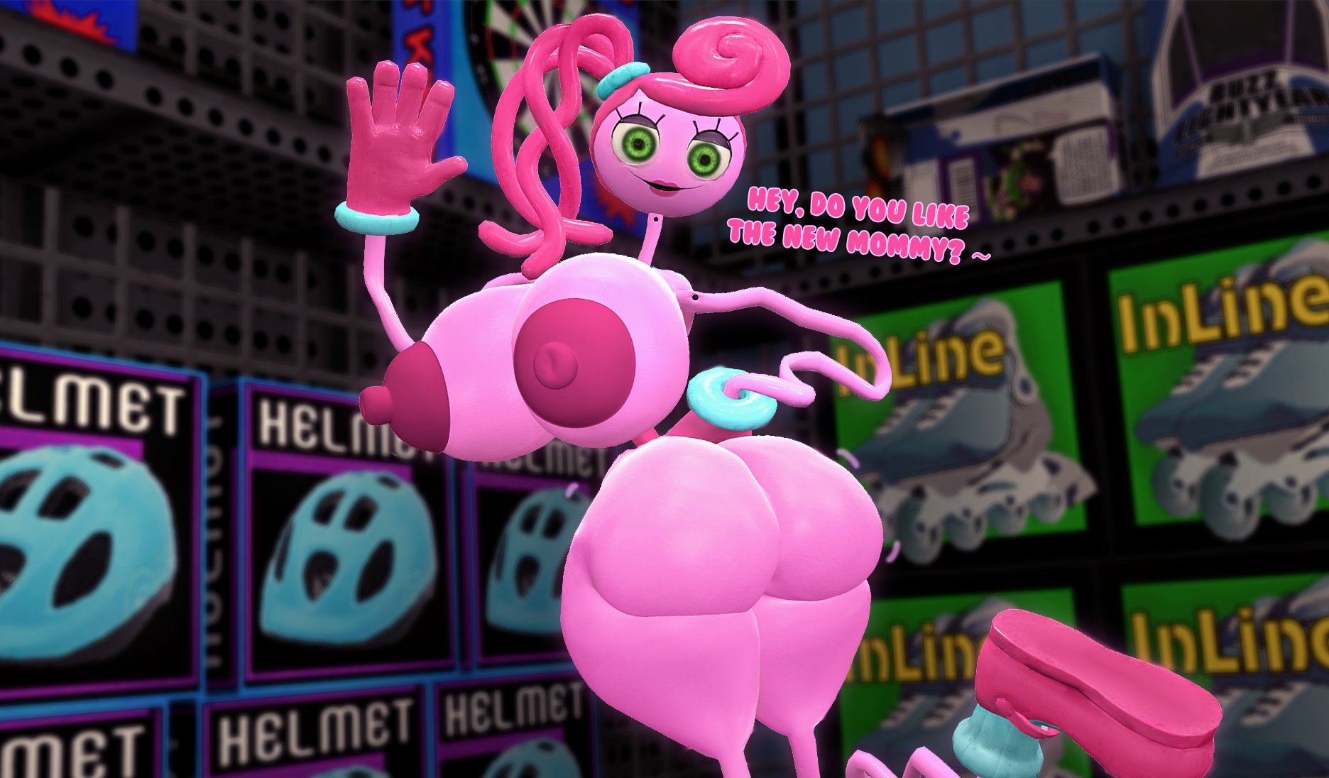 unknown artist, 3d, text, big breasts, greeting, mommy long legs, probably dra111 (artist), 