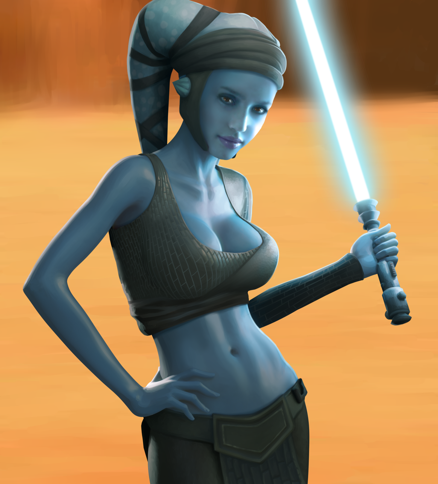 aayla secura, geonosis, attack of the clones, star wars, 1girl, 1girls, abs...