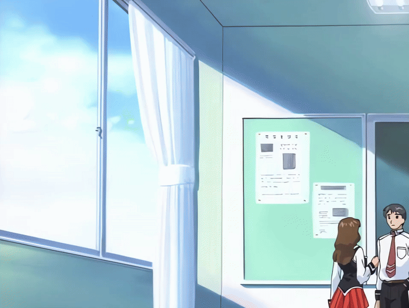 00s 1boy 2001 2girls animated bible_black bible_black_night_of_the_walpulgiss bouncing_breasts breasts brown_hair classroom collared_shirt female green_eyes hair_ornament imari_kurumi indoors long_hair lunchbox microskirt multiple_girls necktie ponytail running school_uniform shirt side_ponytail skirt smile tagme thighhighs white_shirt zettai_ryouiki