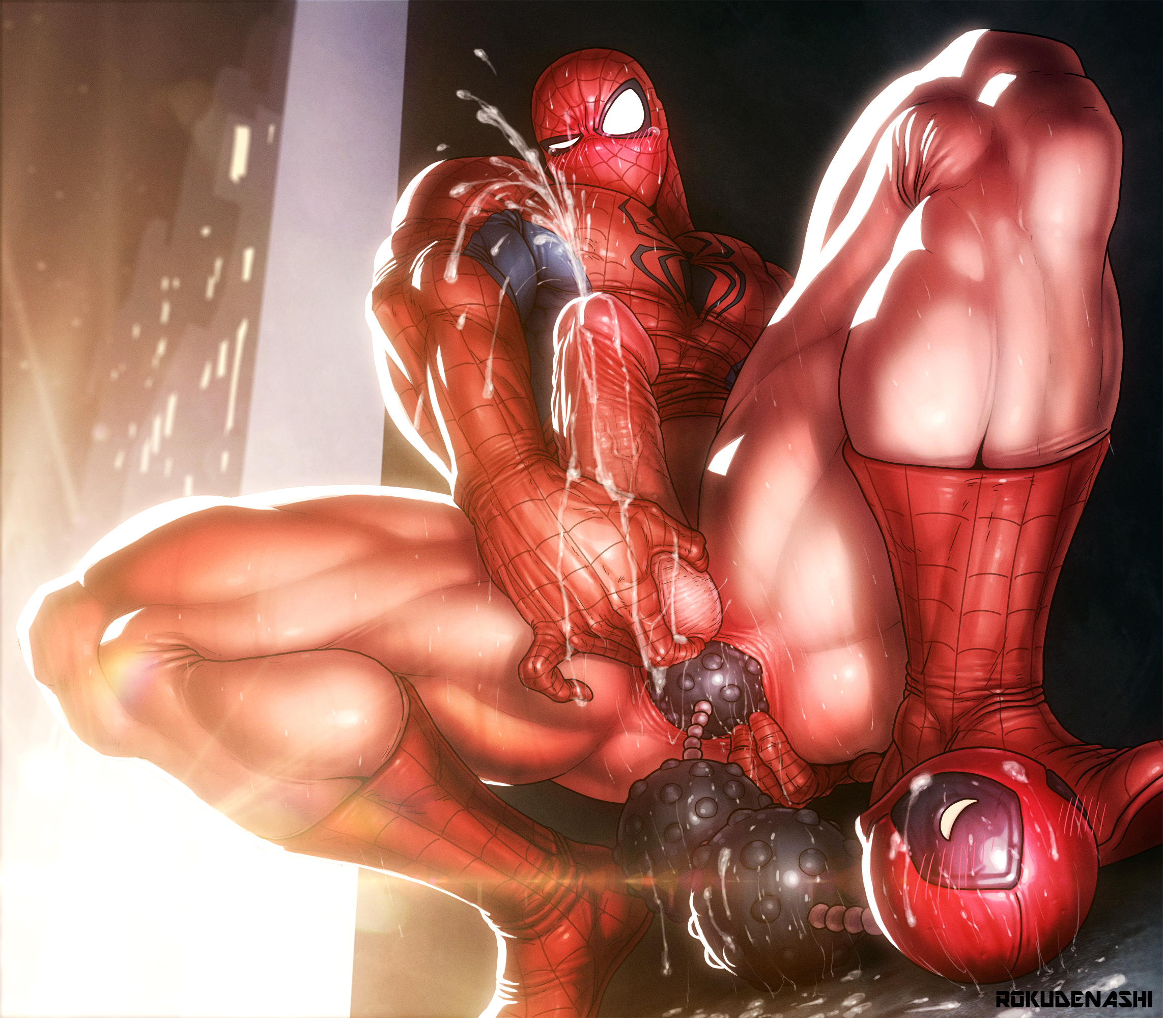 rokudenashi, spider-man, marvel, spider-man (series), 1boy, anal insertion,...